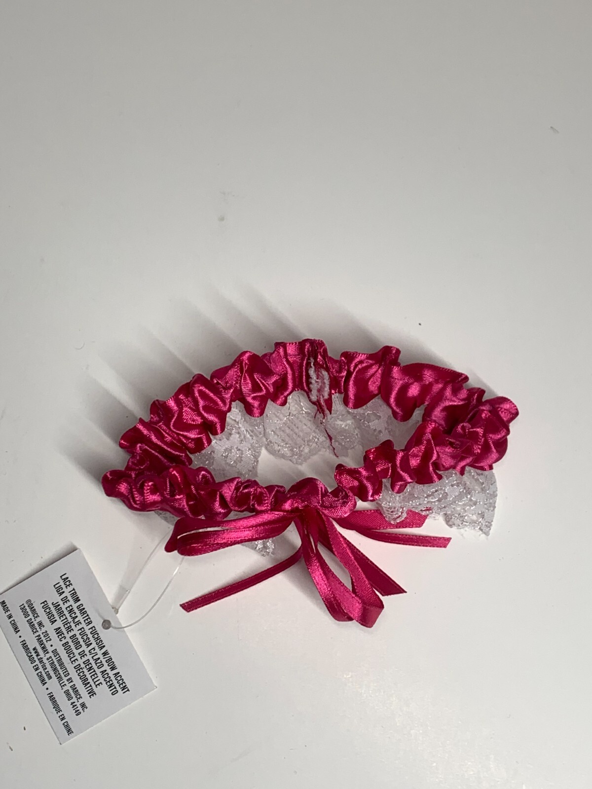 Fuchsia Satin Pink with White Lace Trim Wedding Garter