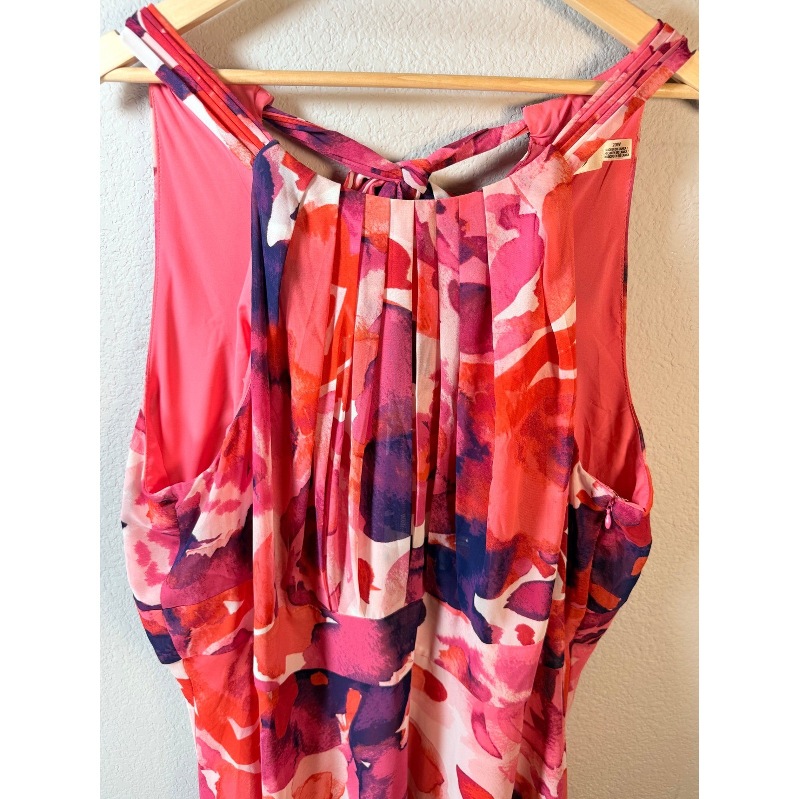 Eliza J Womens 20W Floral Maxi Dress Pink Purple Pleated Halter Wedding Guest
