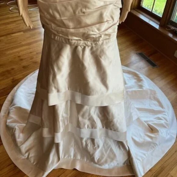 *Champagne Gold Satin Strapless Detachable Mini Wedding Gown Bridal Dress Size 4