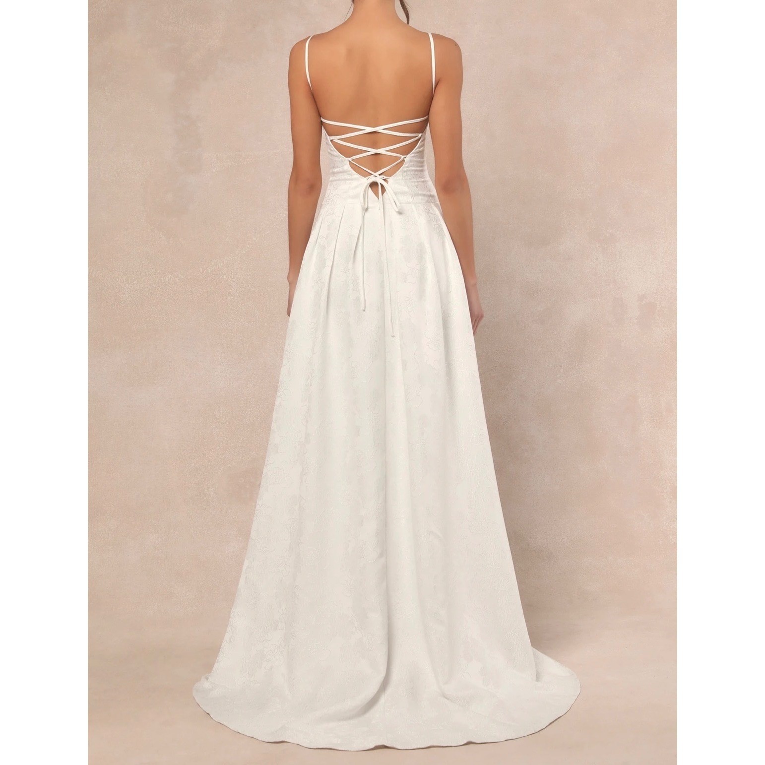 Lulus Arabella White Jacquard Basque Waist Maxi Dress Lace Up Back Womens M NEW