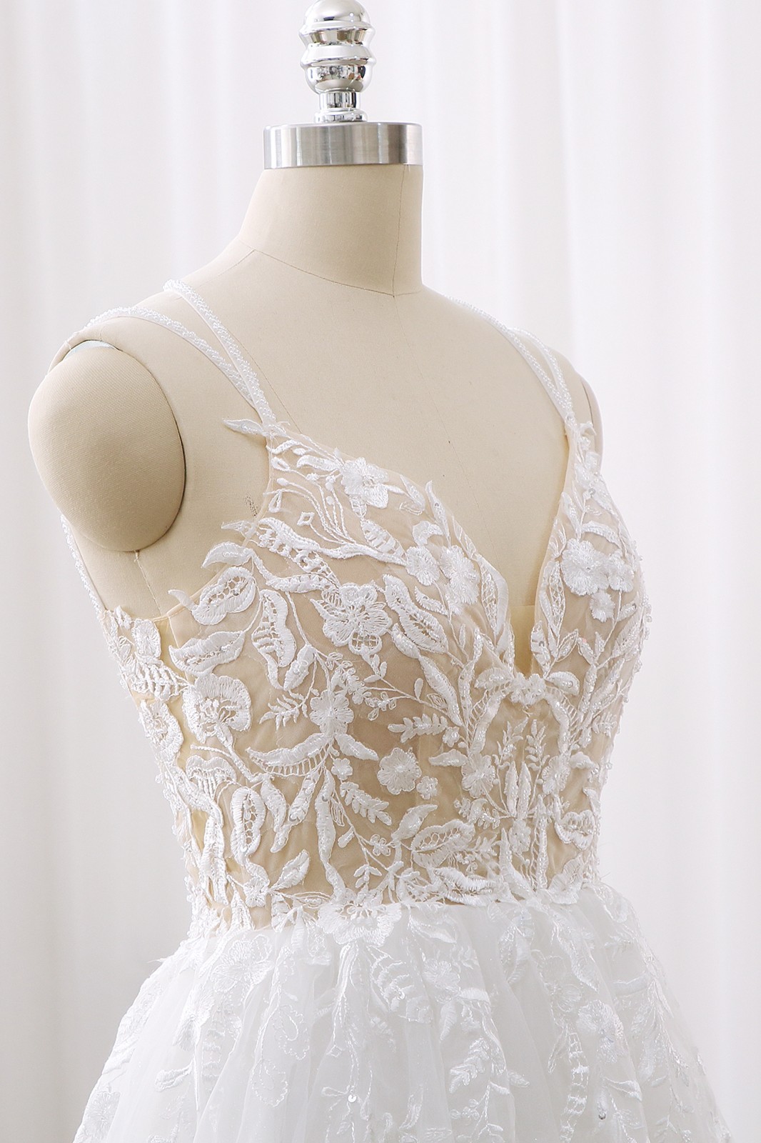 Airy glitter lace wedding dress wedding dress custom made 32-60 straps