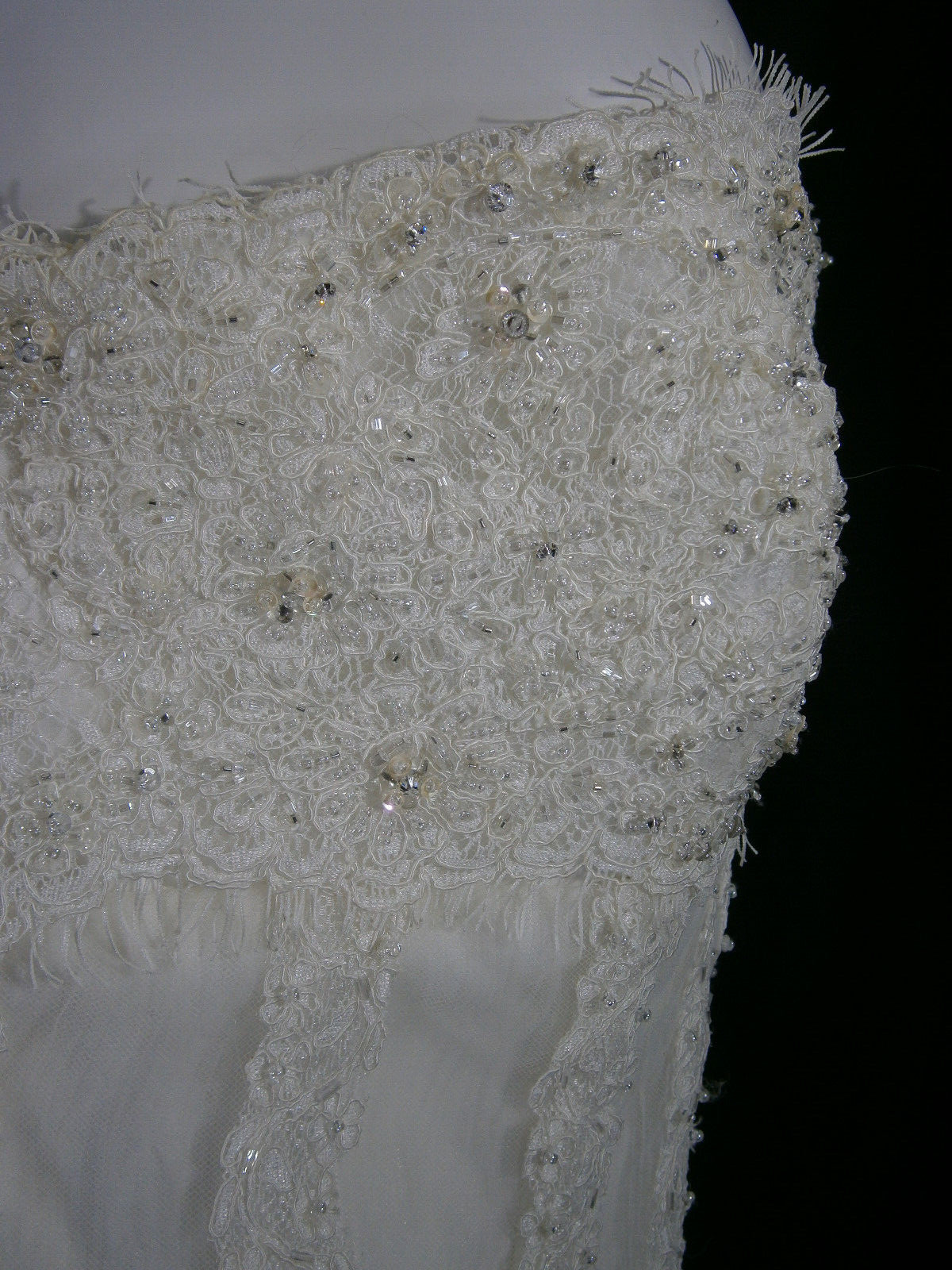 La Sposa Wedding Dress 16 Ivory Tulle Organza Lace Strapless Beaded Train