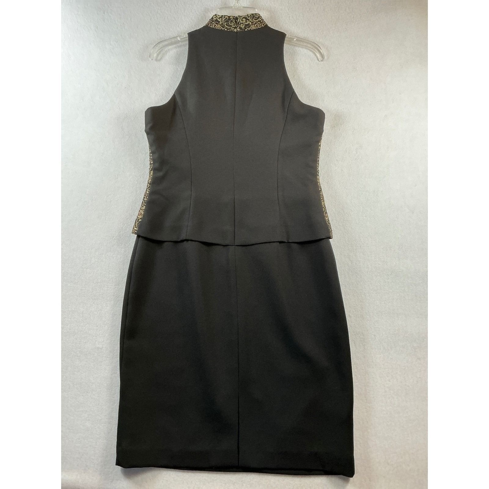 Jessica Howard Womens Gold Metallic Brocade Halter Mock Neck Sheath Dress Size 8