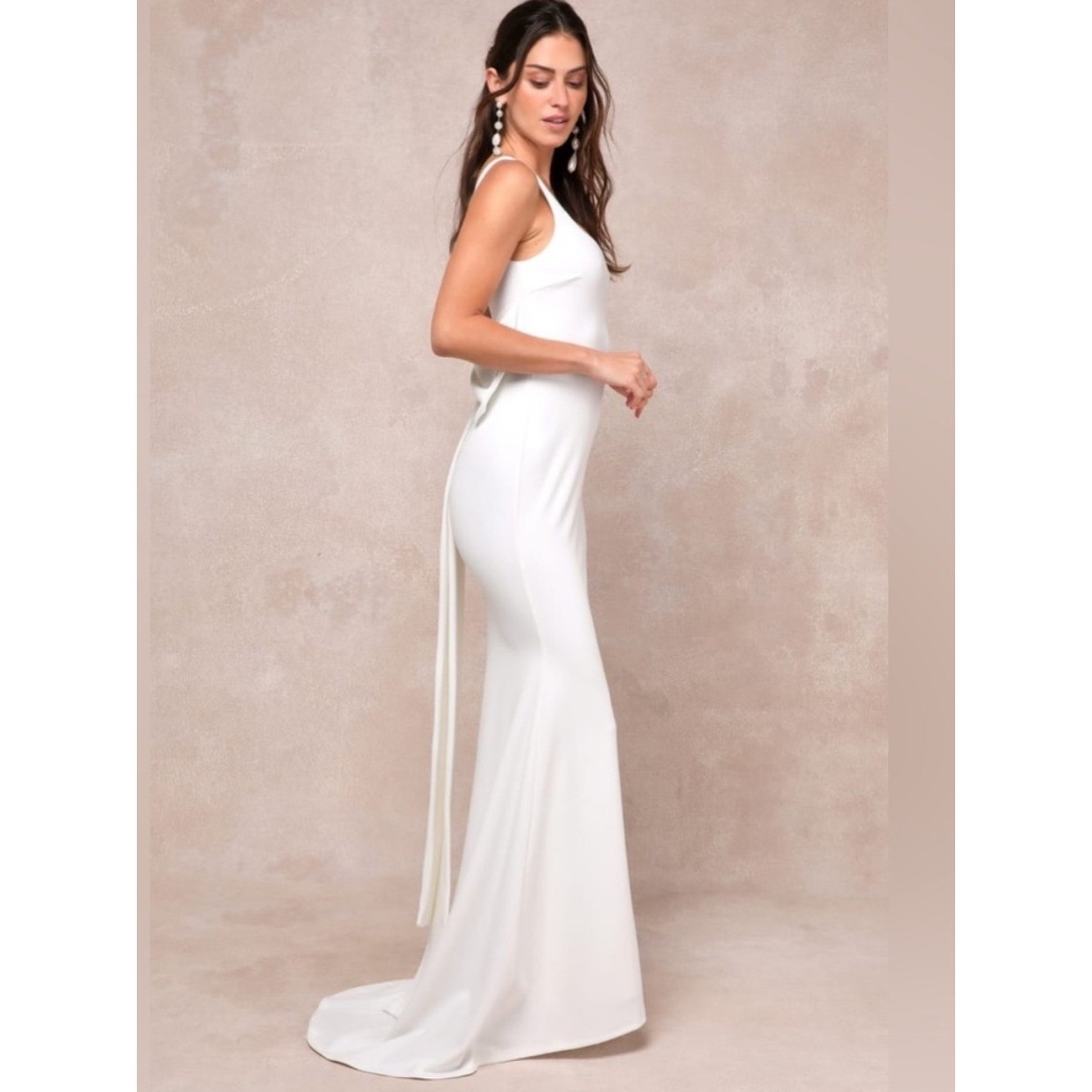 Lulus Loving Fate White Bow Square Neck Backless Maxi Long Dress, Size S, NWOT