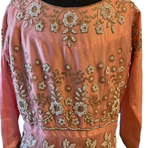 Custom Pink, White & Gold Heavily Beaded Bridal Women’s Dress, Large