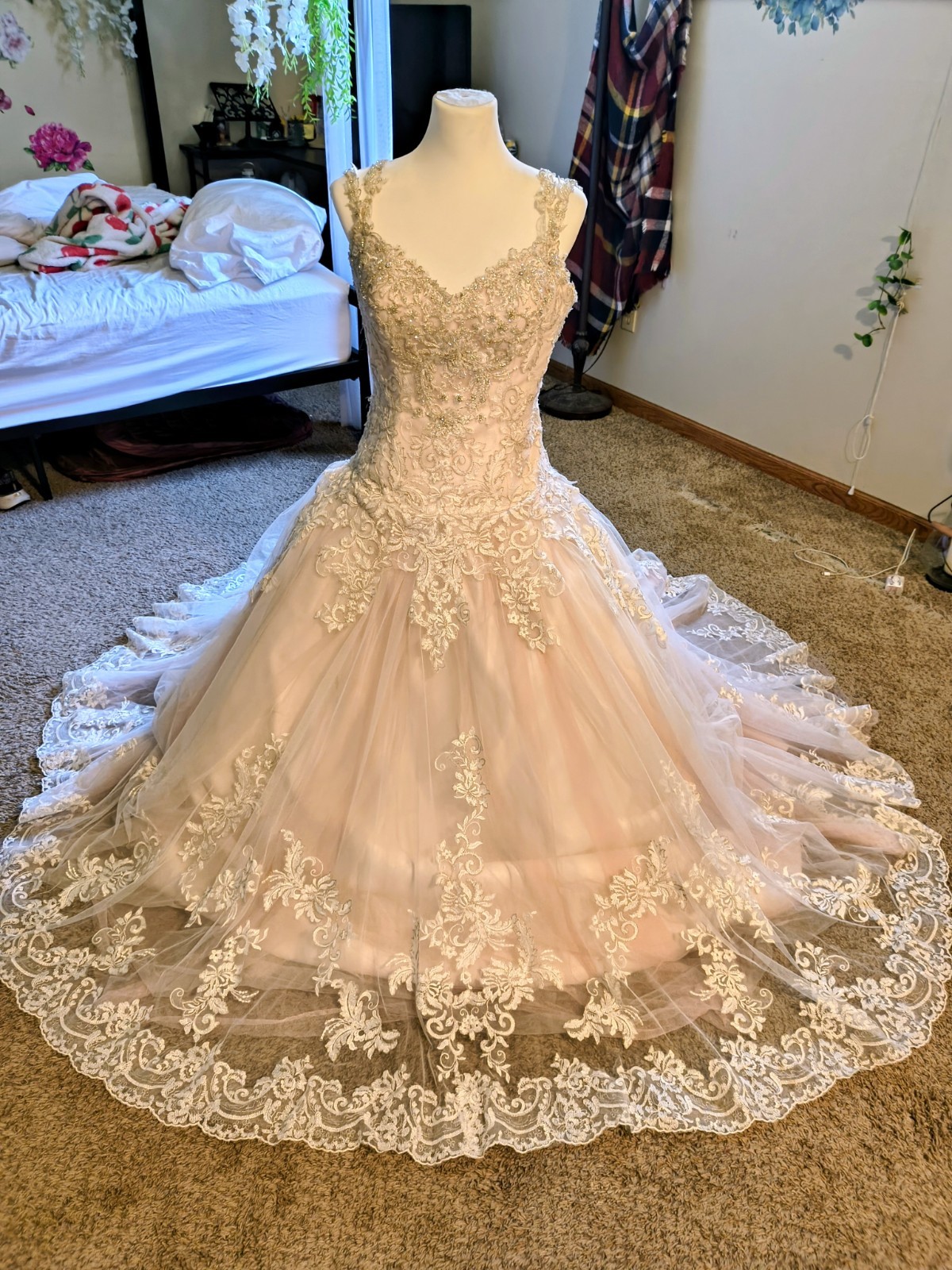 David Tutera for Mon Cheri Size 12 Ivory, Swarovski Crystal Beaded Wedding Dress