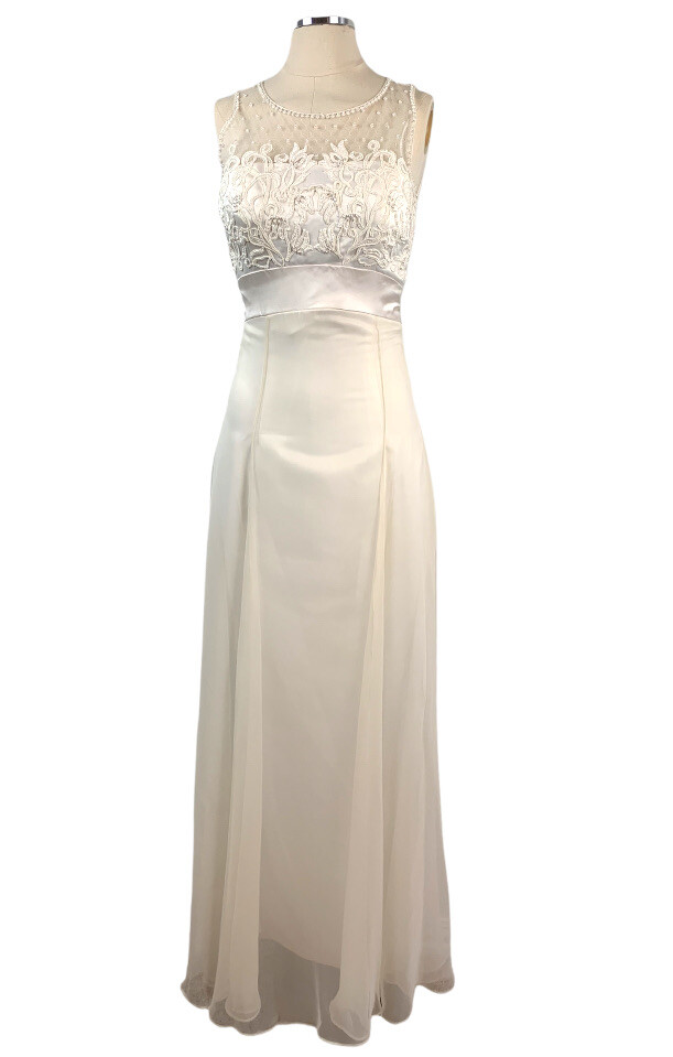 venus Empire Waist Ivory Semi-Sheer Wedding Gown, Size 6