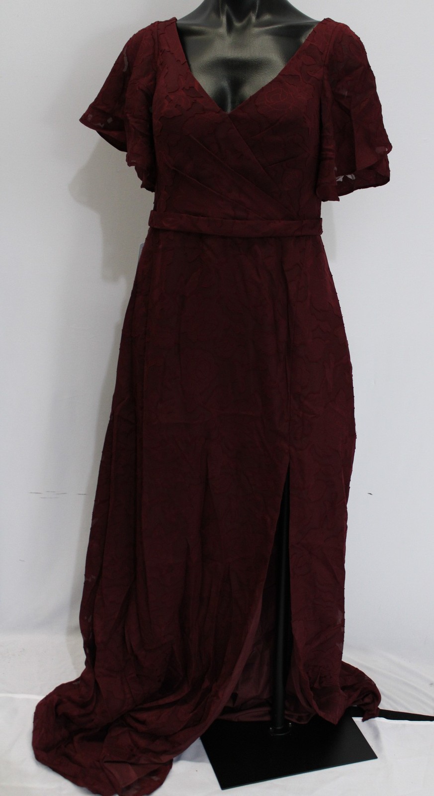 Azazie Women’s A-Line Pleated Floral Chiffon Dress AP2 Cabernet Size: Custom