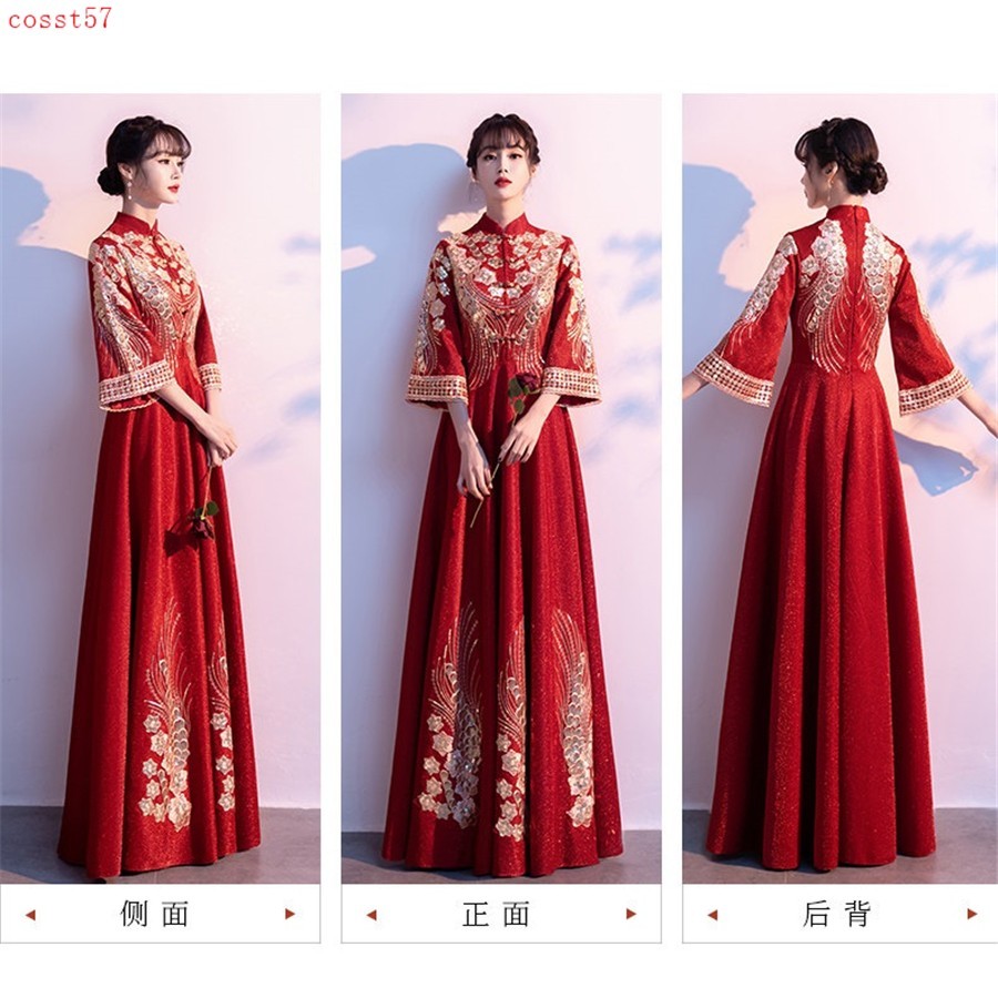 High-End Chinese Traditional Bride’s Wedding Dress Women’s Embroidery Cheongsam
