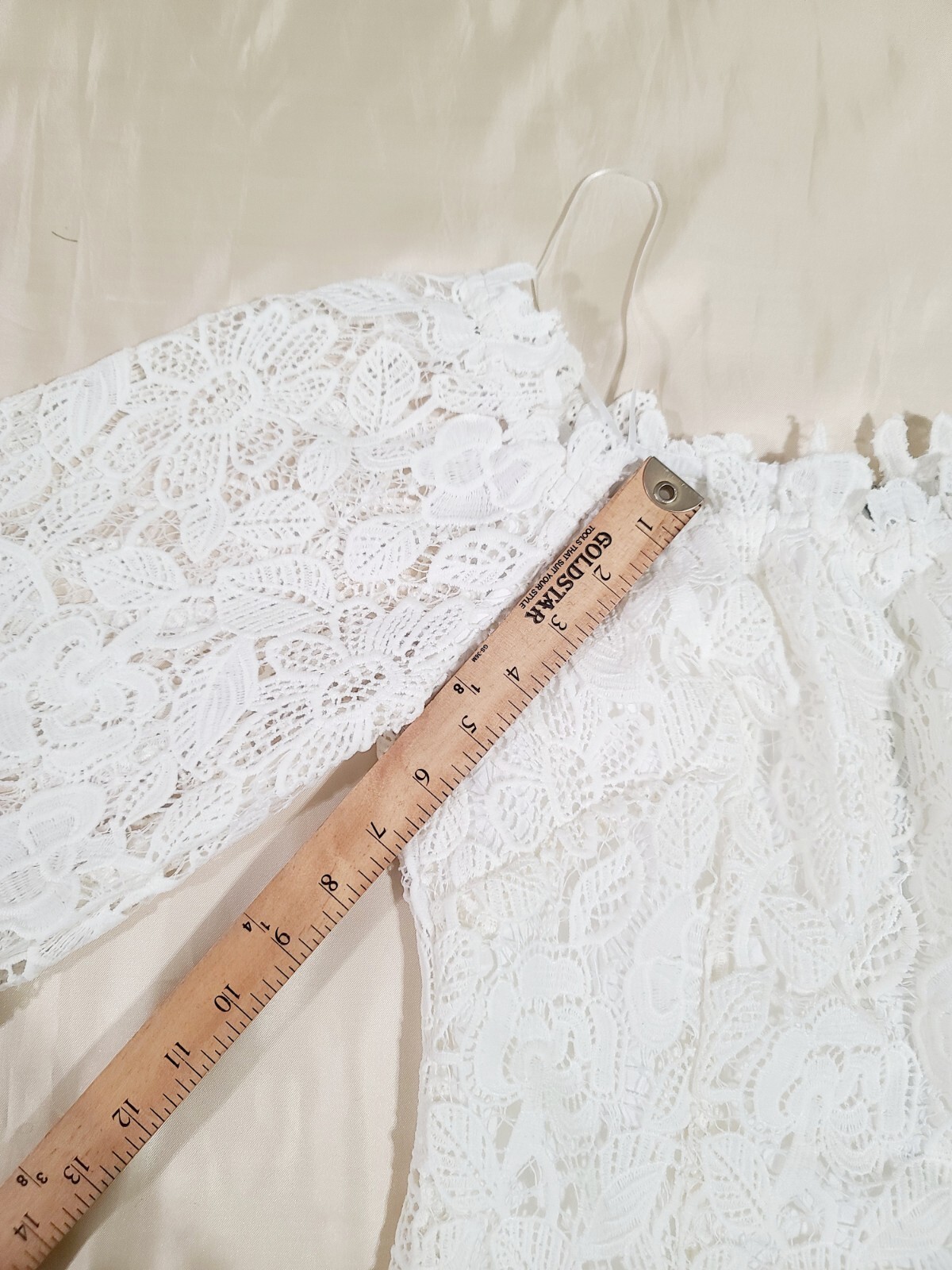 David’s Bridal Wedding Dress Women’s L Off-The-Shoulder Short Lace 3/4 Sleeve