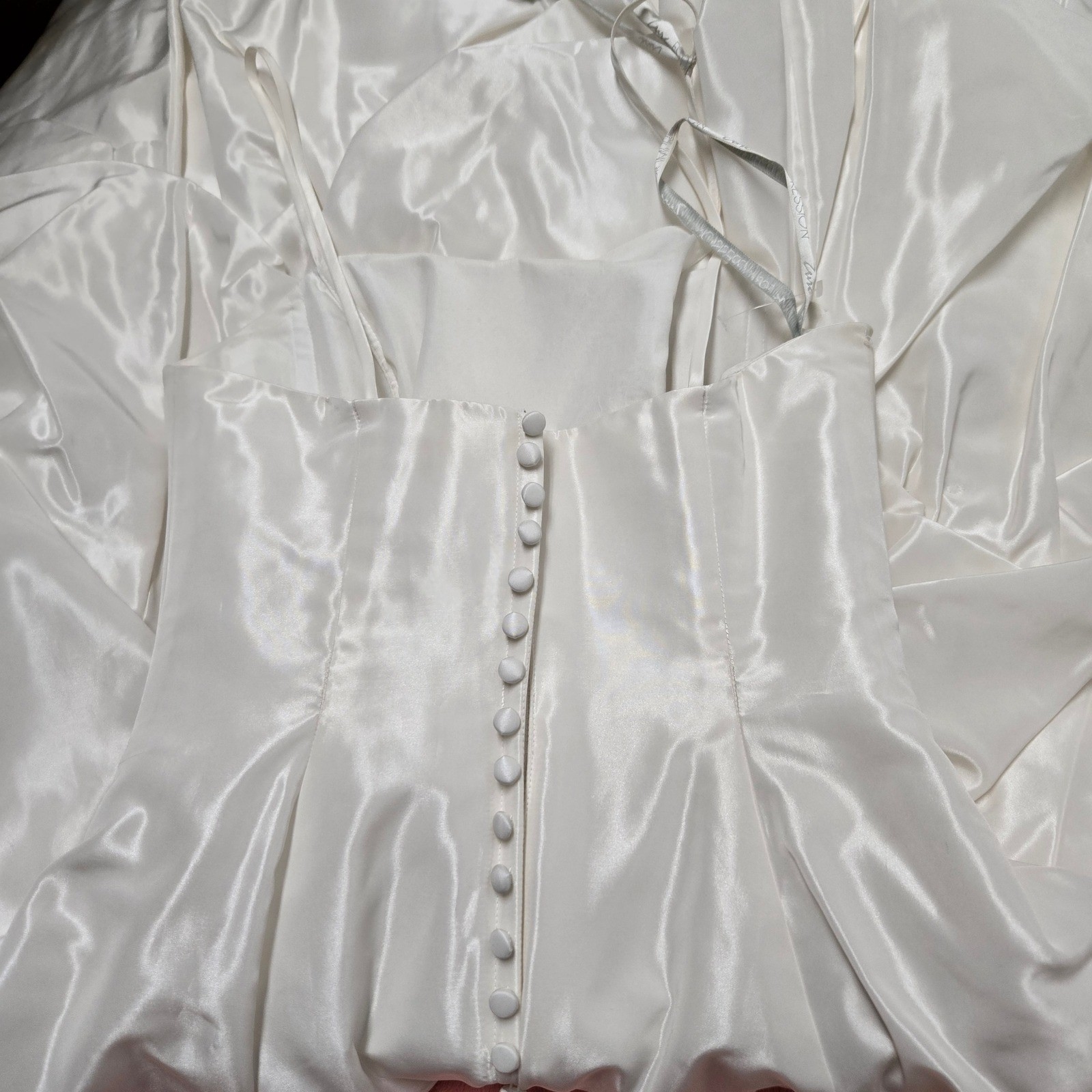 Zurc Bridal Wedding Gown Size 8 White Satin Tiered Pick Up Cathedral Train