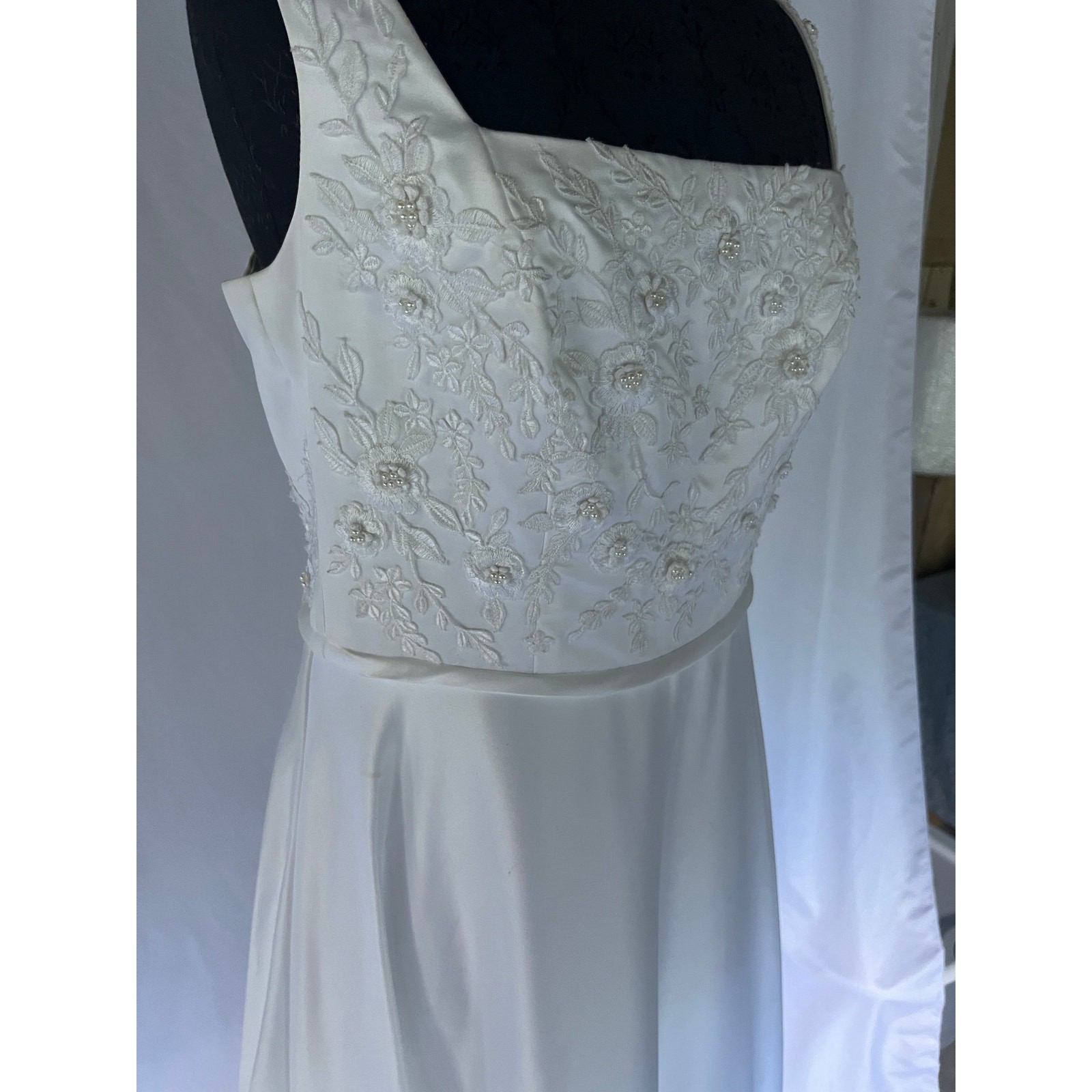 Vintage 90s Morilee Satin A-Line Wedding Dress vntg Size 12 w/ Detachable Train