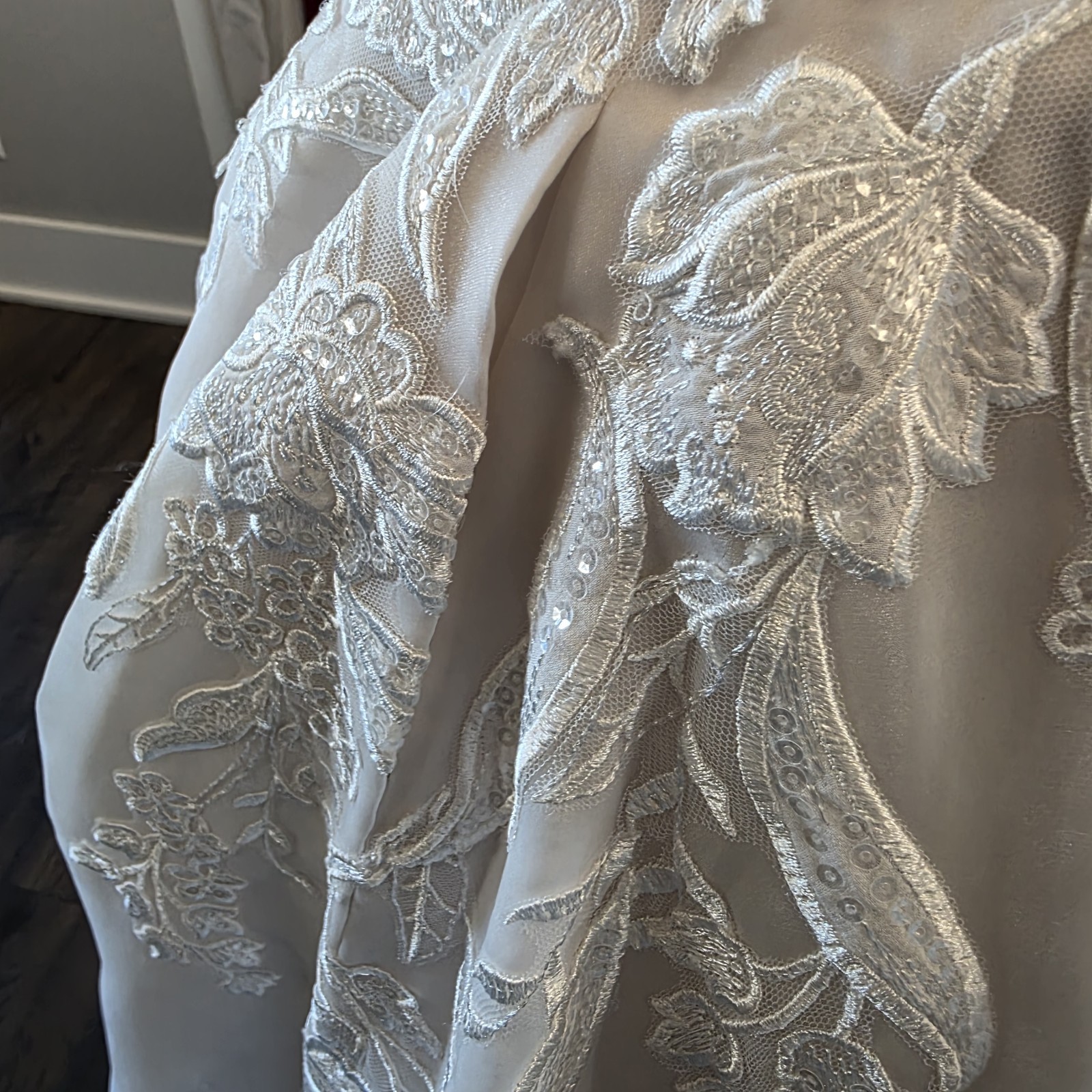 Justin Alexander Sample Tea Length Wedding Dress D1000PS Strapless Sz 22