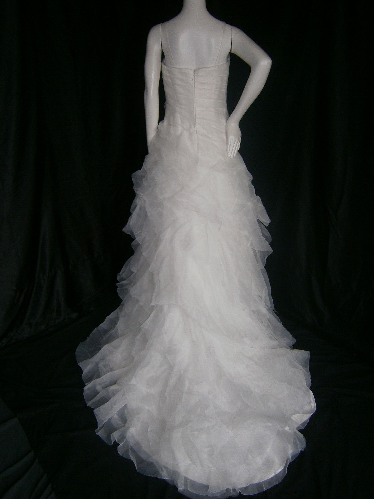 Anjolique Wedding Dress 8 Off-White Organza Ruffles Bling Tulle Straps Roses Bow