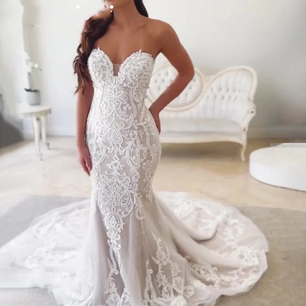 Mermaid Wedding Dresses Off Shloulder Sweep Train Elegant Beach Boho Bridal Gown