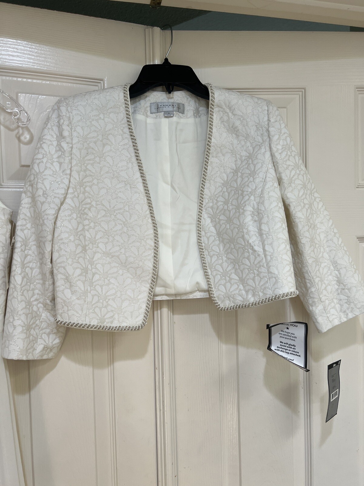 Tahari 2 PIECE White Metallic DRESS & JACKET MOTHER OF BRIDE FORMAL COCKTAIL 4