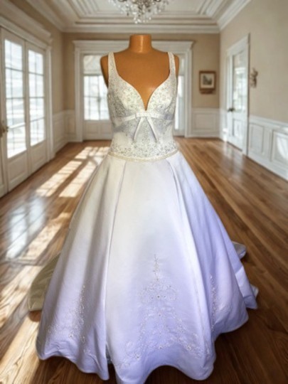 White Moonlight Bridal Gown SZ 10. Designer Crystal Embellished Wedding gown.