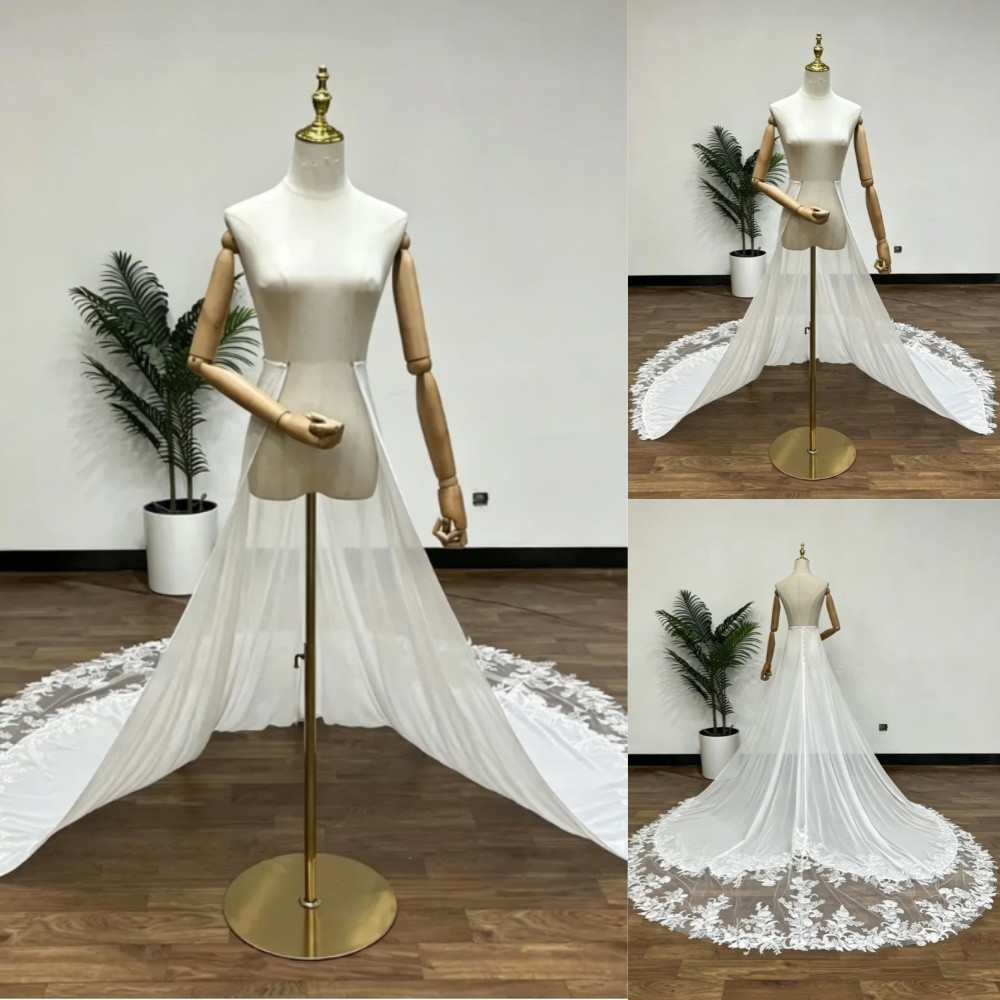 Gorgeous Wedding Detachable Train White Ivory Lace Bridal Removable Overskirt