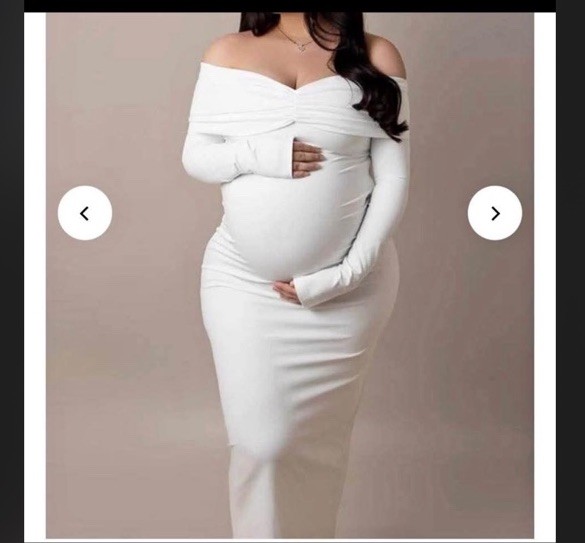 White Maternity Wedding Dress Gown M Off-Shoulder Long Sleeve Full-Length