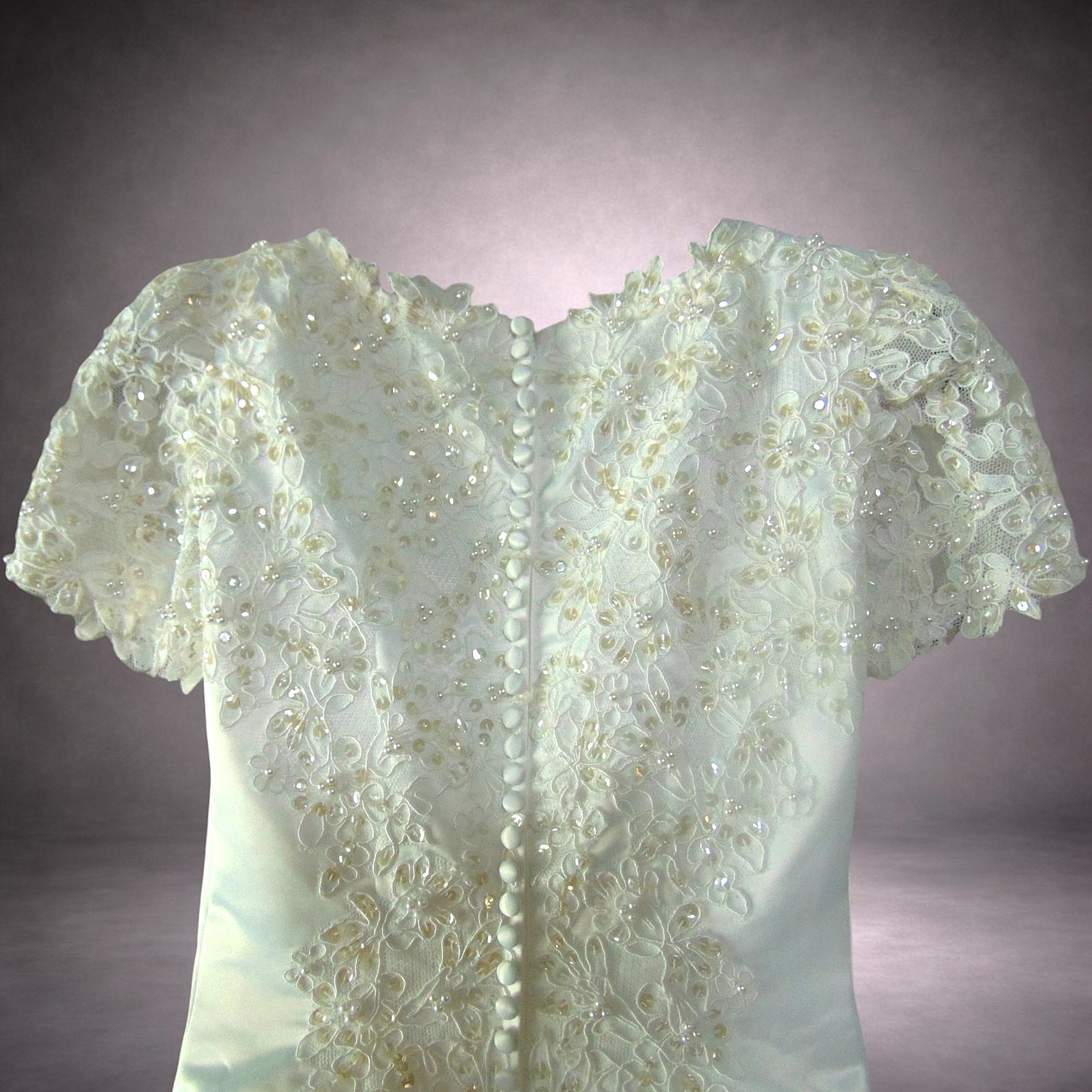 Vintage Beaded Lace Wedding Dress Sz 4 Bridal Set w/ Veil Headpiece & Petticoat