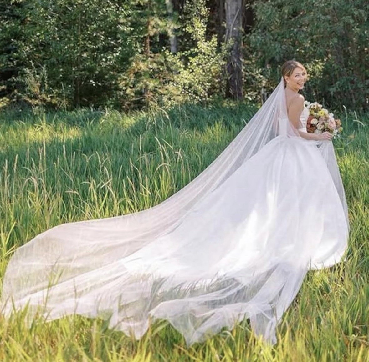 Azazie Bridals Ivory Ball Gown Wedding Dress Train includes veil