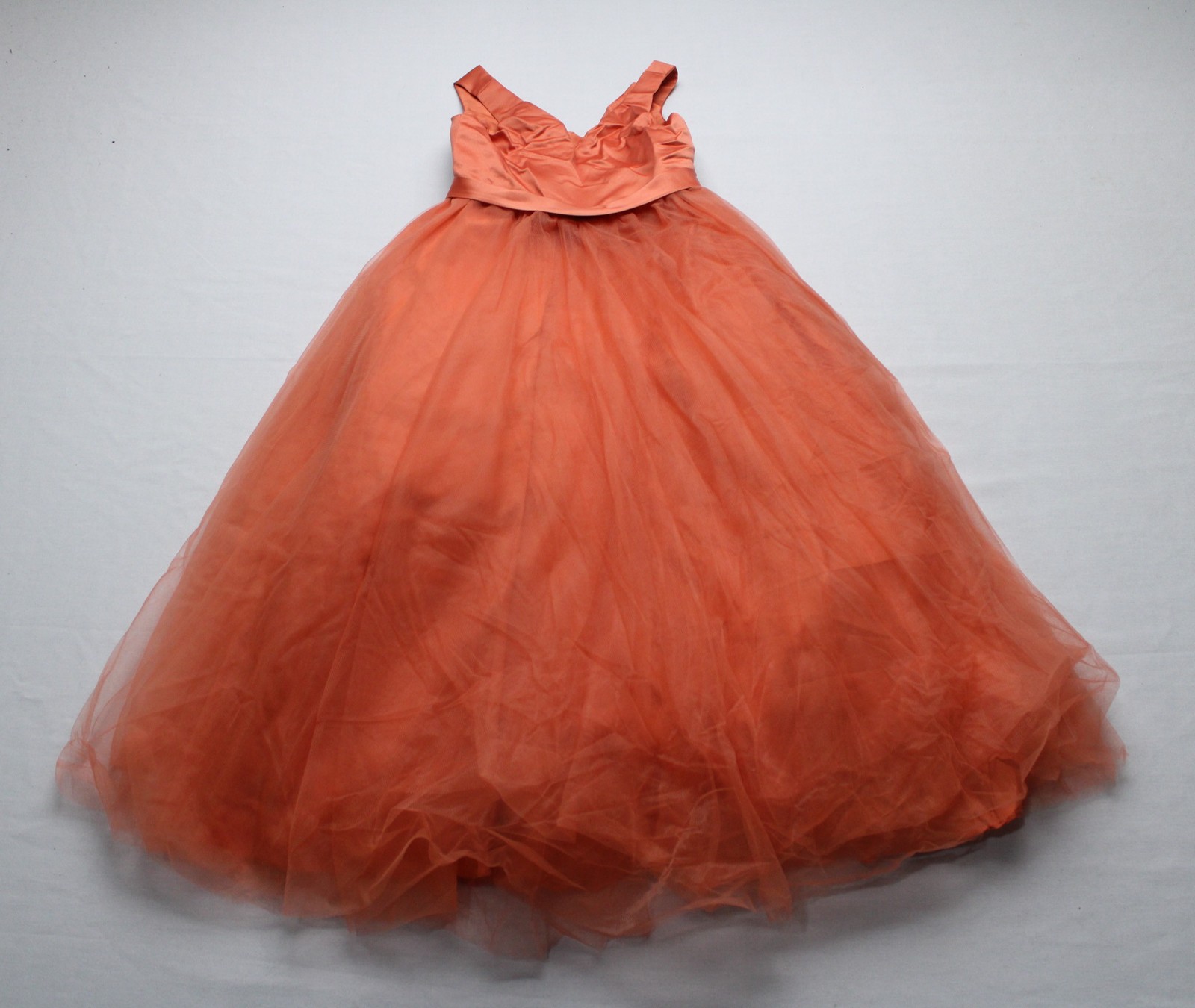 Azazie Girls Marybell A-Line Bow Tulle V-Neck Dress AP2 Mai Tai Size: 7 NWT
