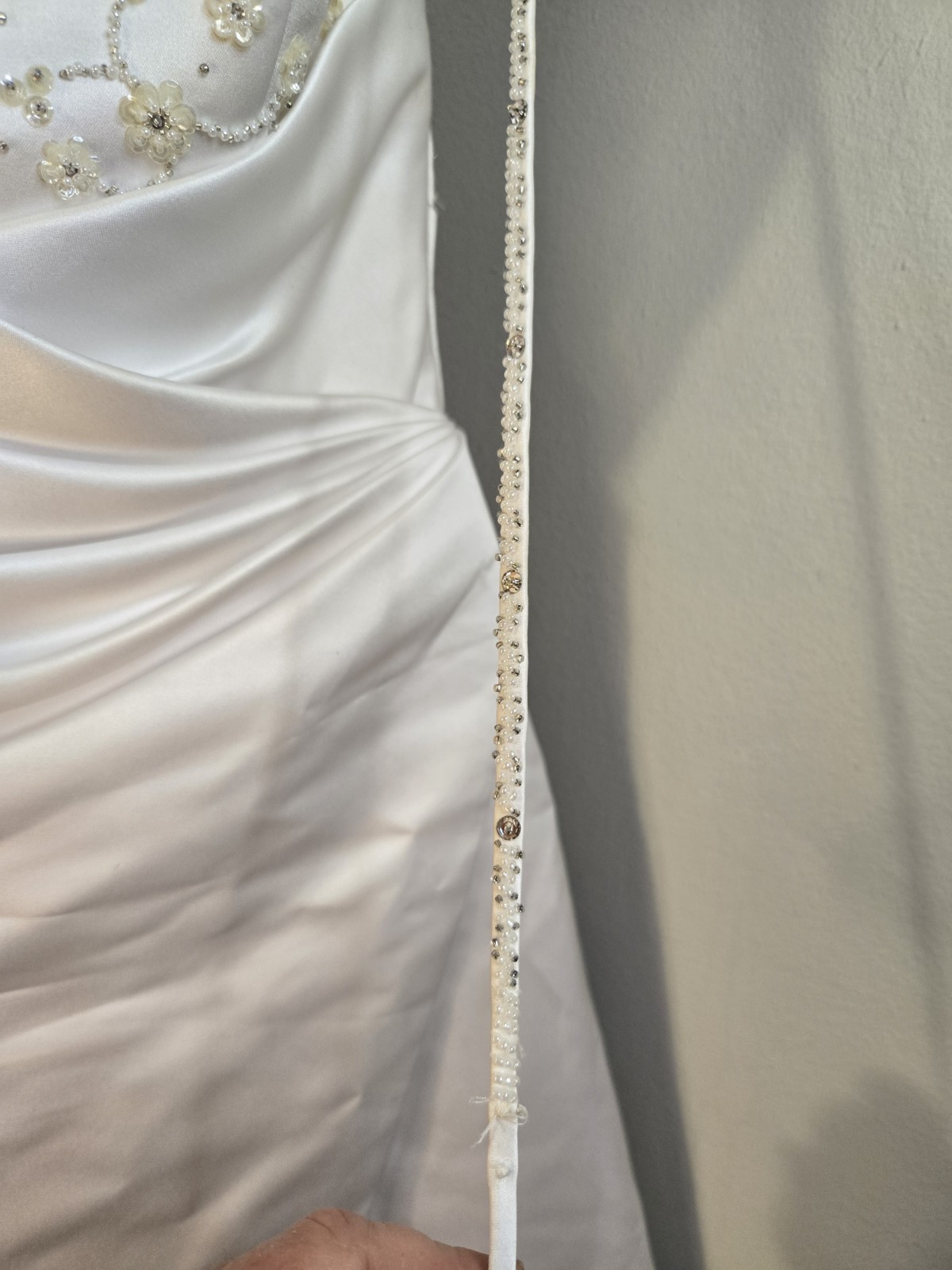 La Sposa Satin Wedding Dress With Floral Beading. *Strap Needs Repair & Cleaning