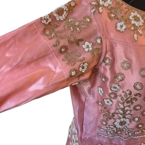 Custom Pink, White & Gold Heavily Beaded Bridal Women’s Dress, Large