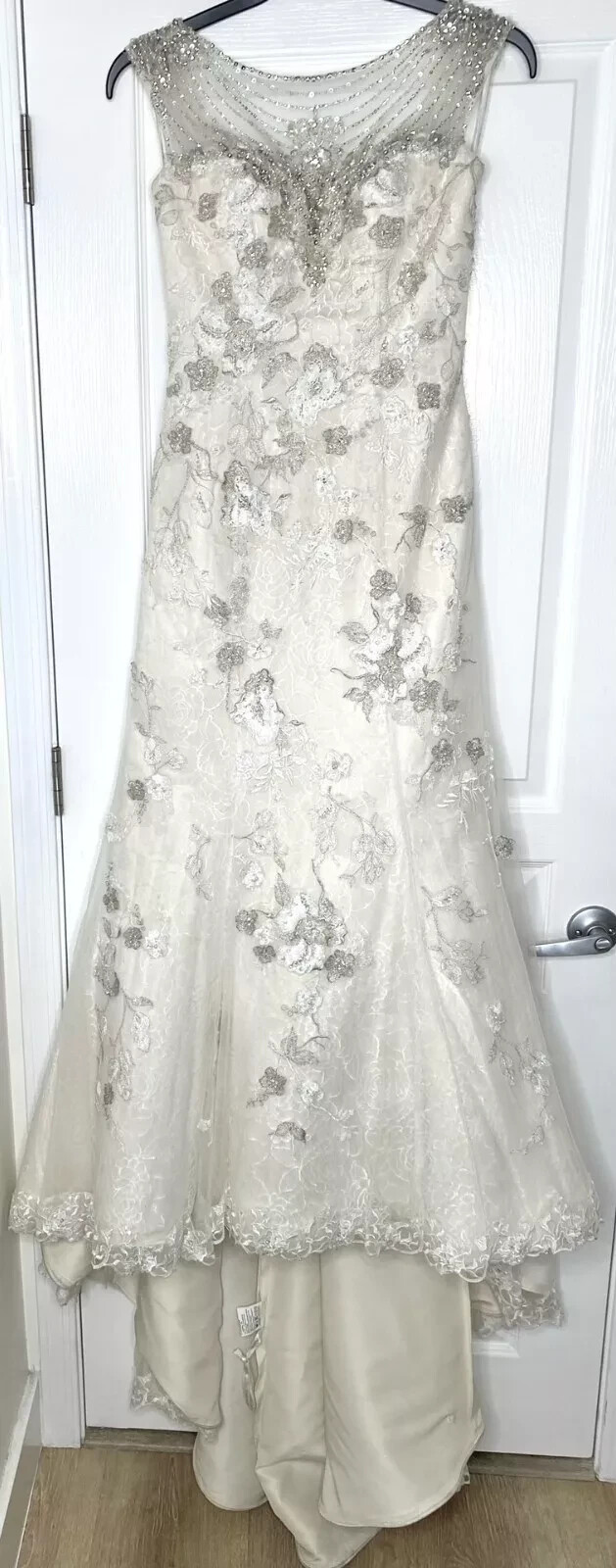JUSTIN ALEXANDER 9774 Ivory Silver Pearl Embellished Lace Wedding Bridal Gown 8