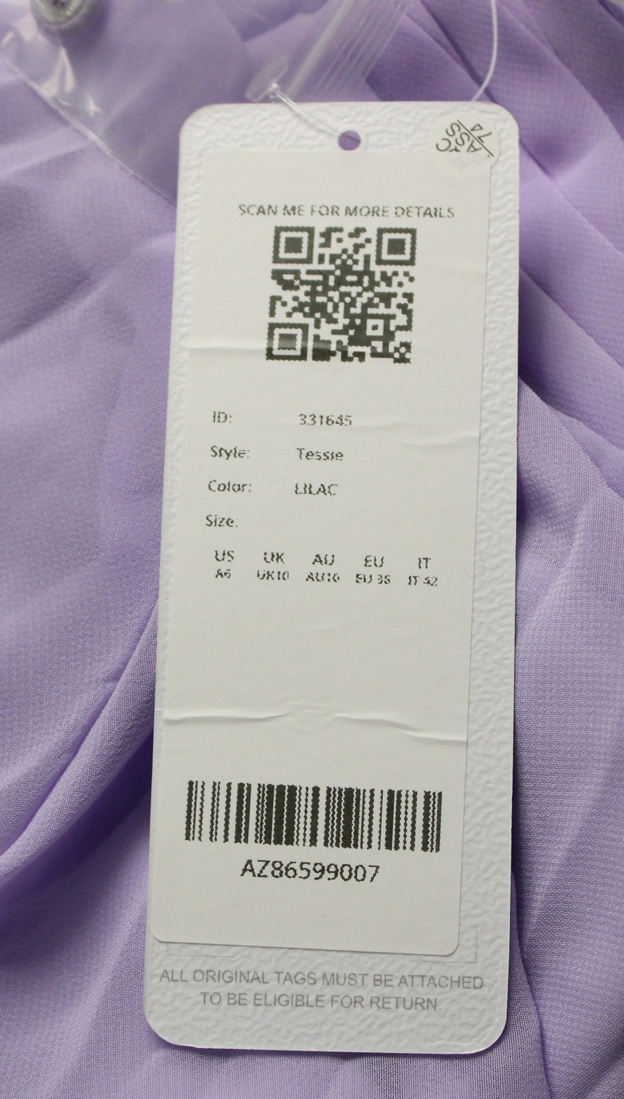Azazie Women’s Tessie A-Line V-Neck Pleated Chiffon Dress AP2 Lilac Size: A6 NWT