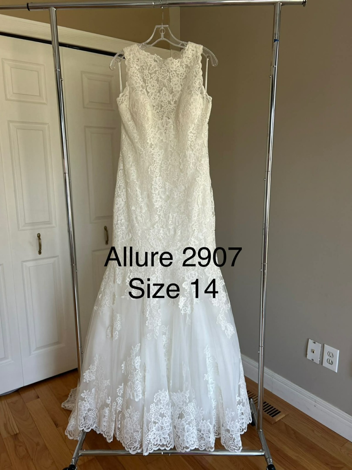 NEW Allure 2907 Wedding Gown Fit & Flare Ivory High Neck Buttons NWT