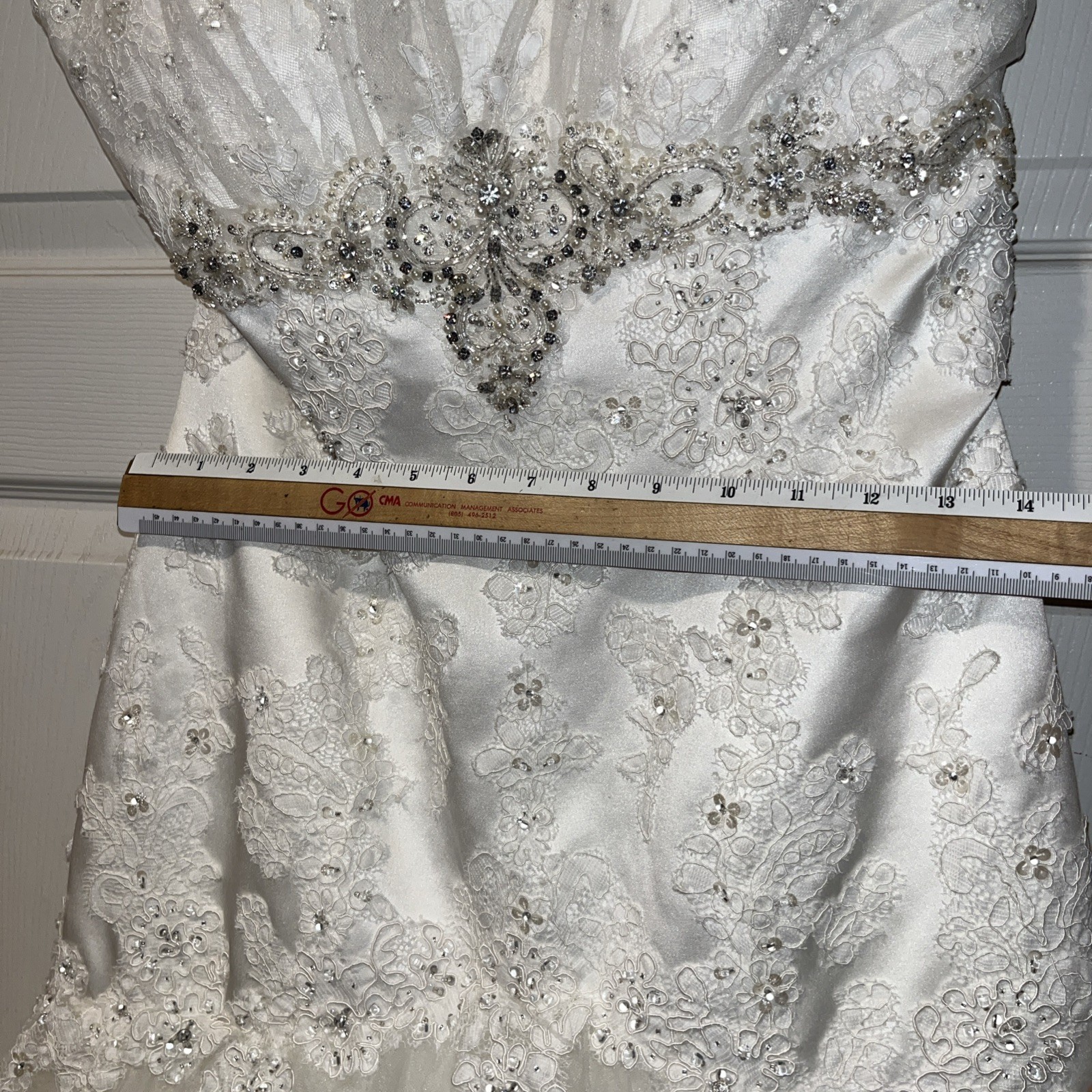 Elegant Wedding Dress With Train By Venus Lace & Rhinestone Size 10 Ivory Silver
