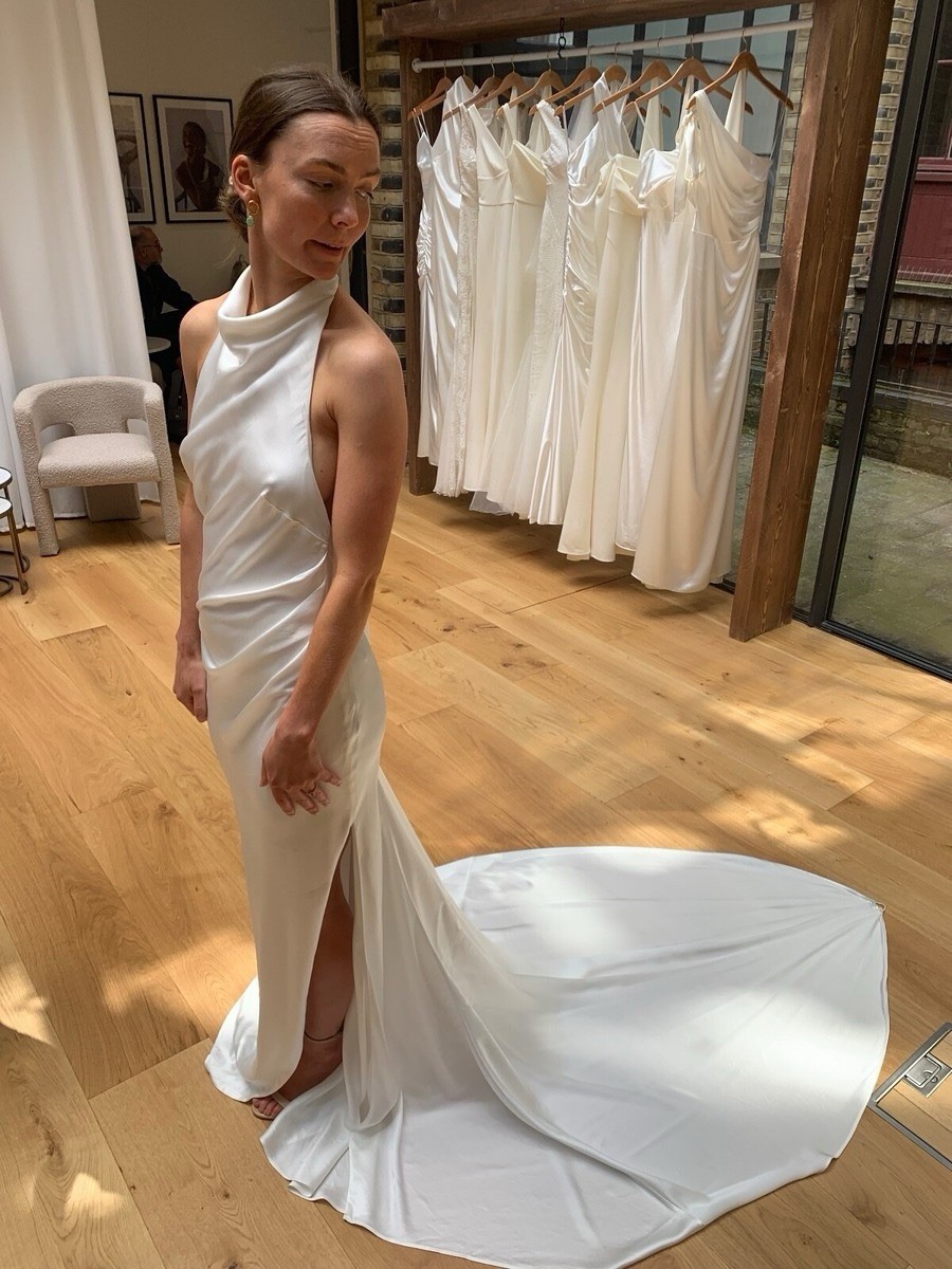 Grace Loves Lace Goldie Halter High Neck Satin Wedding Dress Sexy Size XL