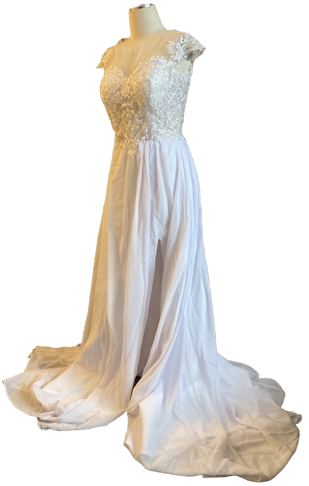 Warm Notices Wedding Dress OSFM Gown White Sequins Embellished Corset Slit NWT
