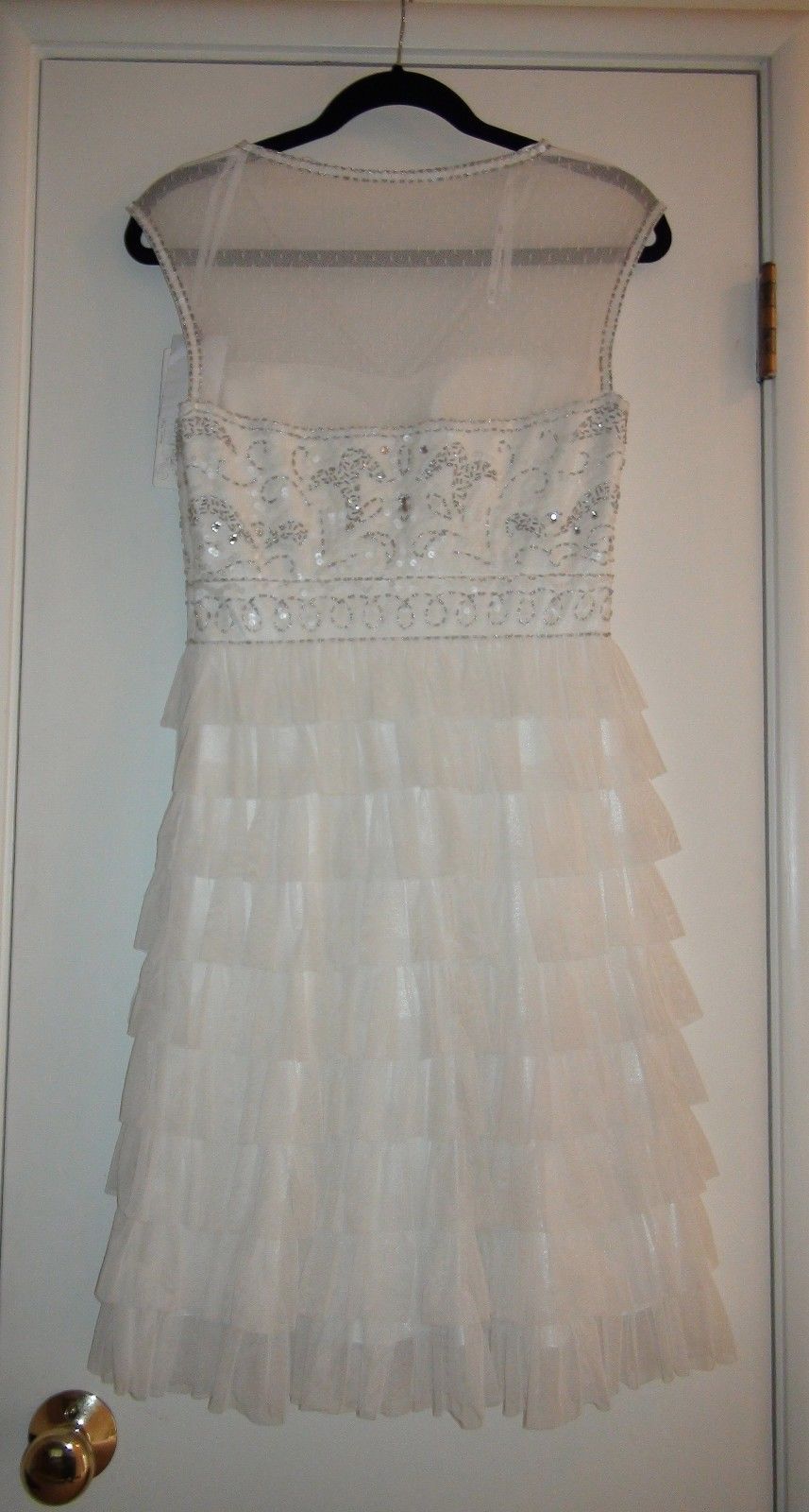 Sue Wong Art Deco Illusion Beaded Bodice Layered Ruffle Short Dress NWT -Size 12
