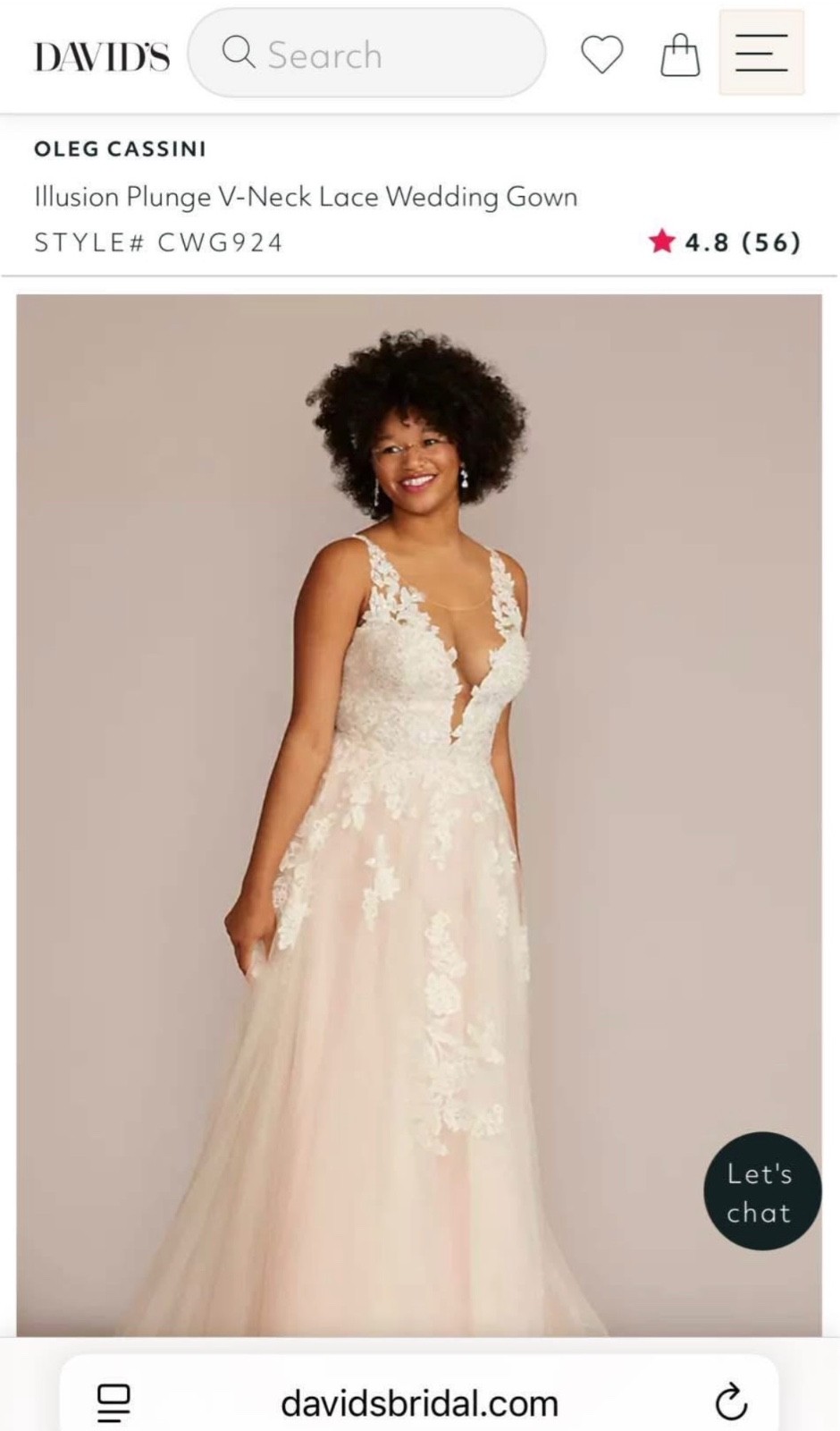 Illusions Plunge V-Neck Lace Wedding Gown From David’s Bridal