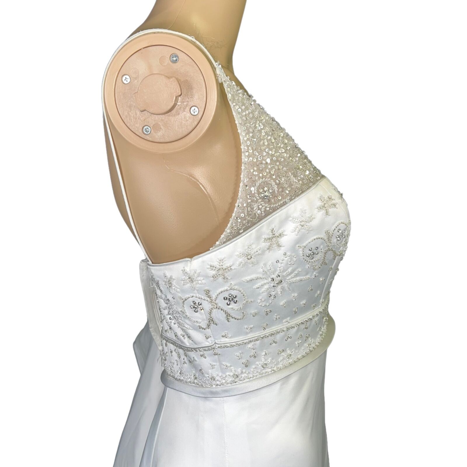 Signature Bridal Gown Sz 10 White Beaded Wedding Dress A Line Train Sleeveless