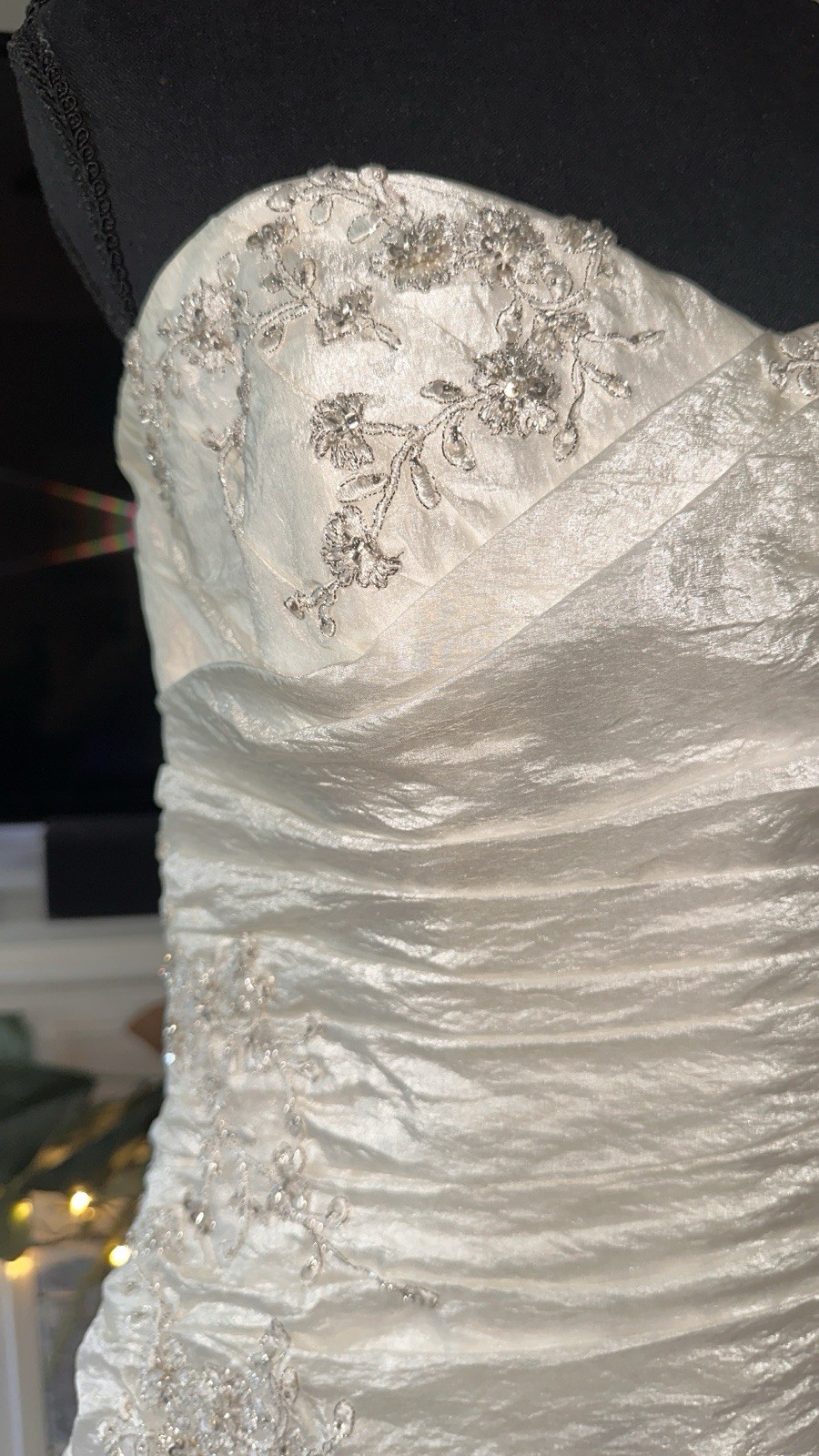 White Silver Strapless Embroidered Ball Gown Wedding Dress Size 14