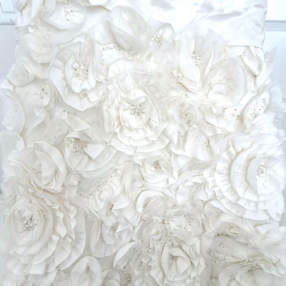 Galina Signature Ivory Strapless Embellished Floral Applique Bridal Gown Sz 16
