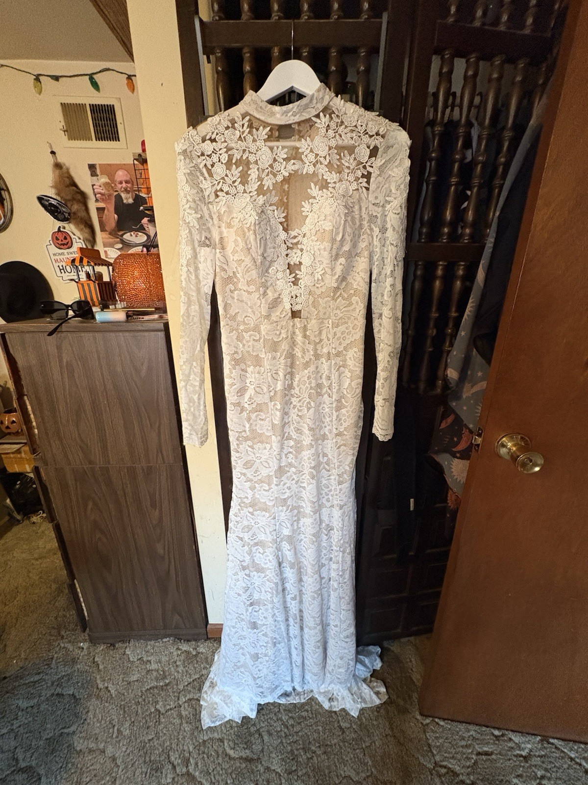 High Neck, Illusion Back Wedding Dress
