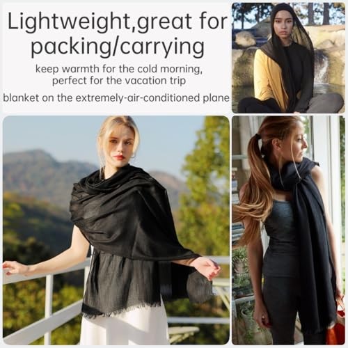 Lightweight Gauze Linen Feeling Shawl Wraps for Women Shawl Wraps – Black