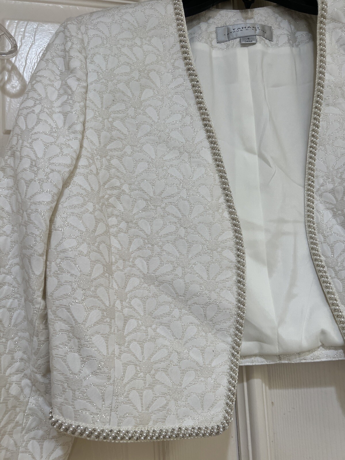 Tahari 2 PIECE White Metallic DRESS & JACKET MOTHER OF BRIDE FORMAL COCKTAIL 4