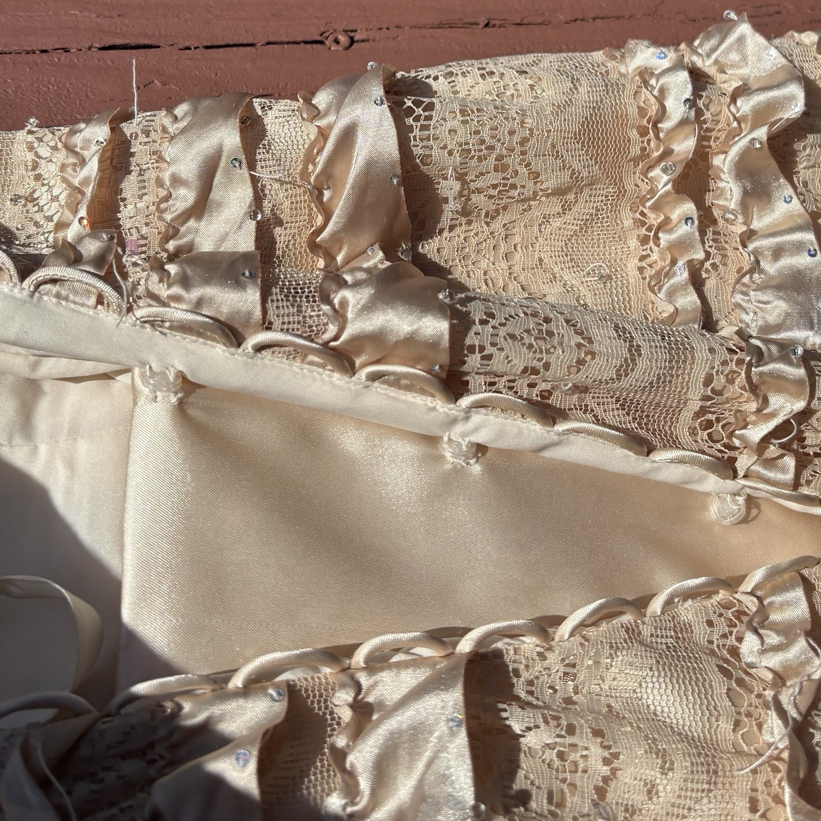 Mori Lee by Madeline Gardner Size 1/2 Ivory Champagne Mermaid Lace Ruffle Dress