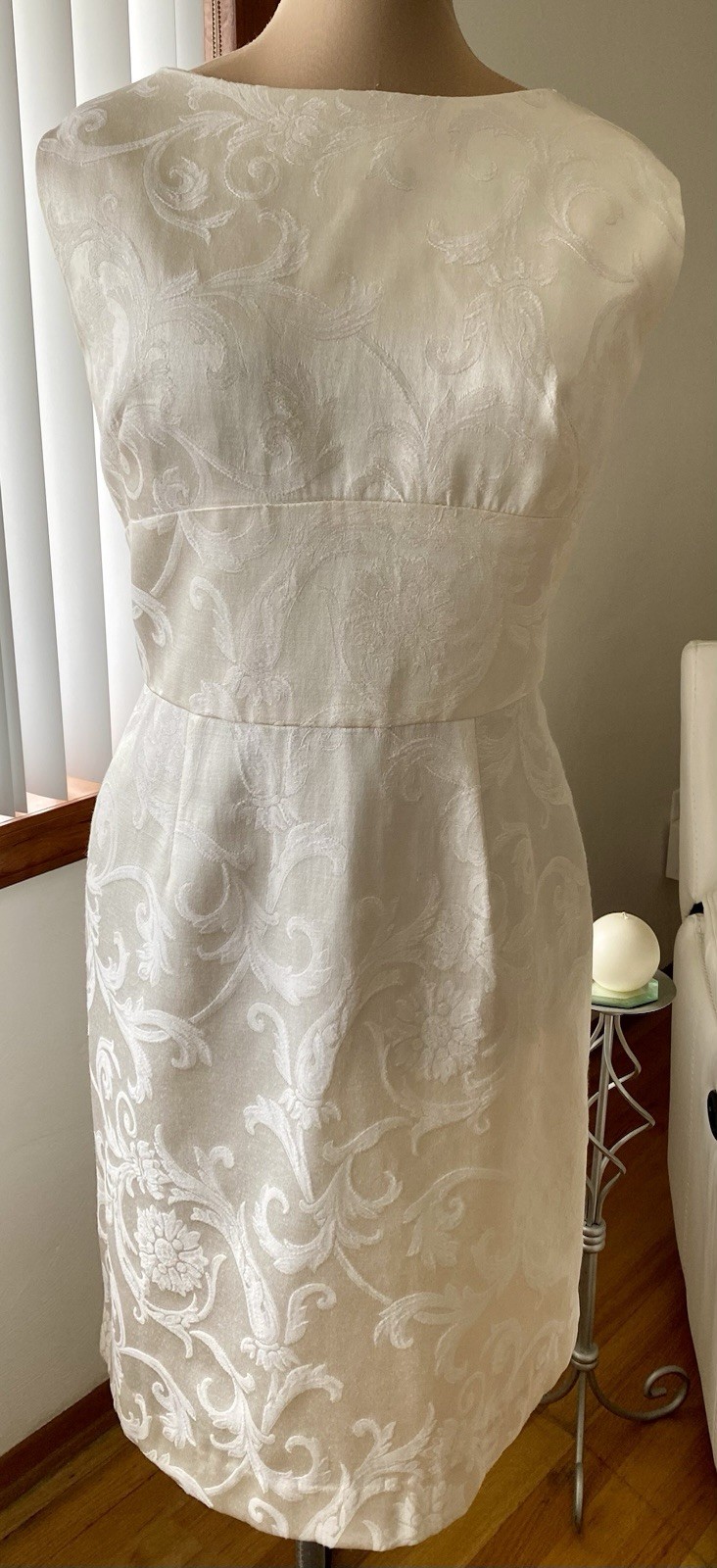 Vintage 50s-Inspired Sheath Wedding Dress 1X/2X Brocade Tea Length Wedding Gown