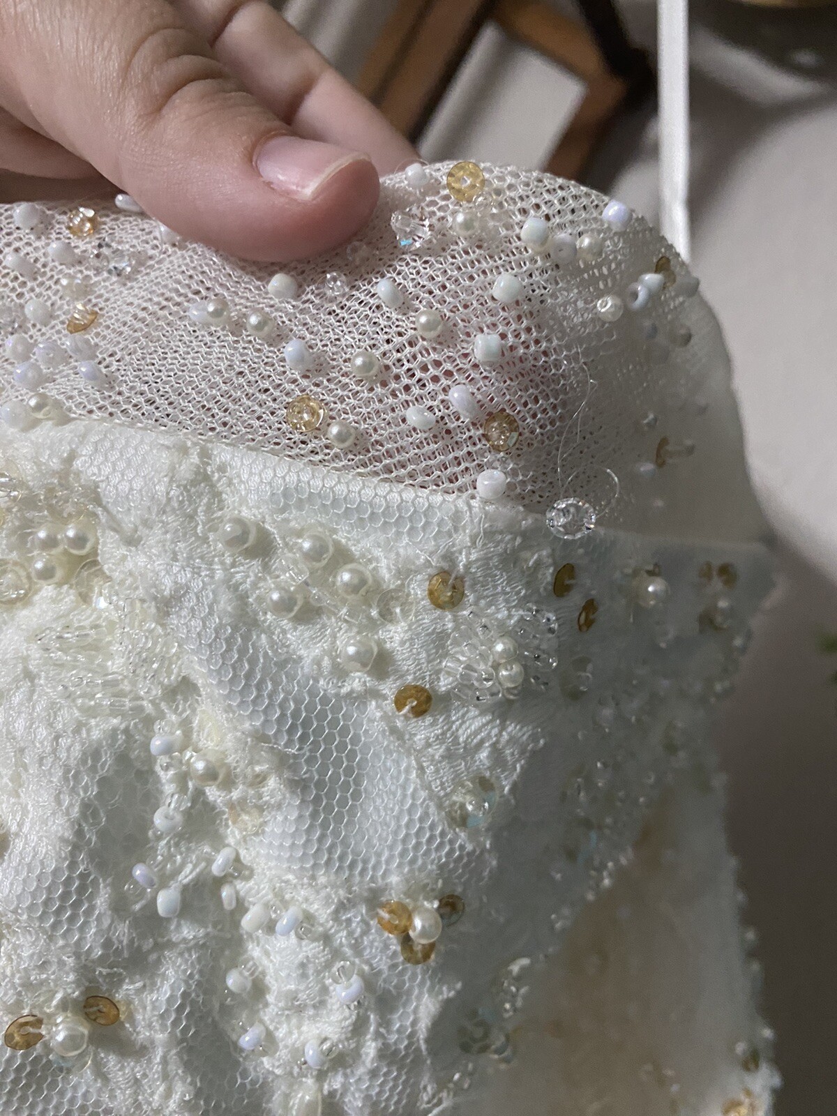 MORI LEE white straight neckline strapless gold beaded appliqué wedding dress 12
