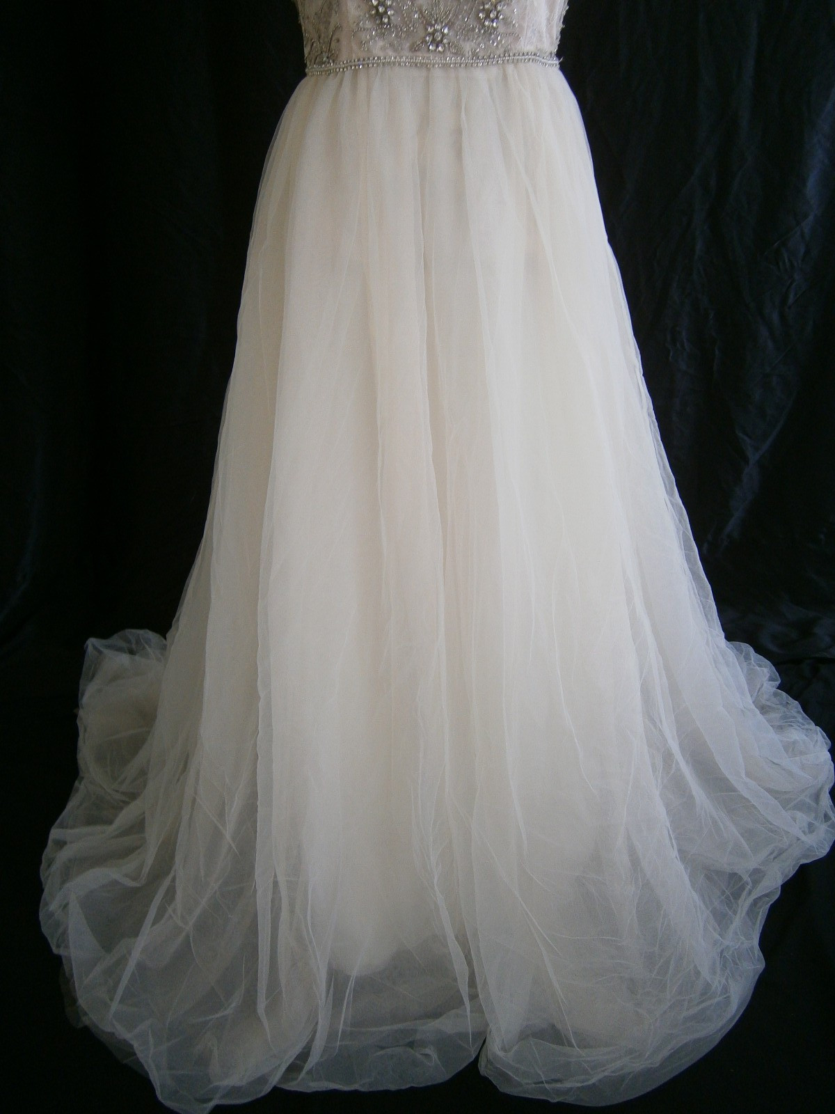 Cristiano Lucci Wedding Dress 12-14 Ivory/Nude Tulle Layers Crystal Straps Bling