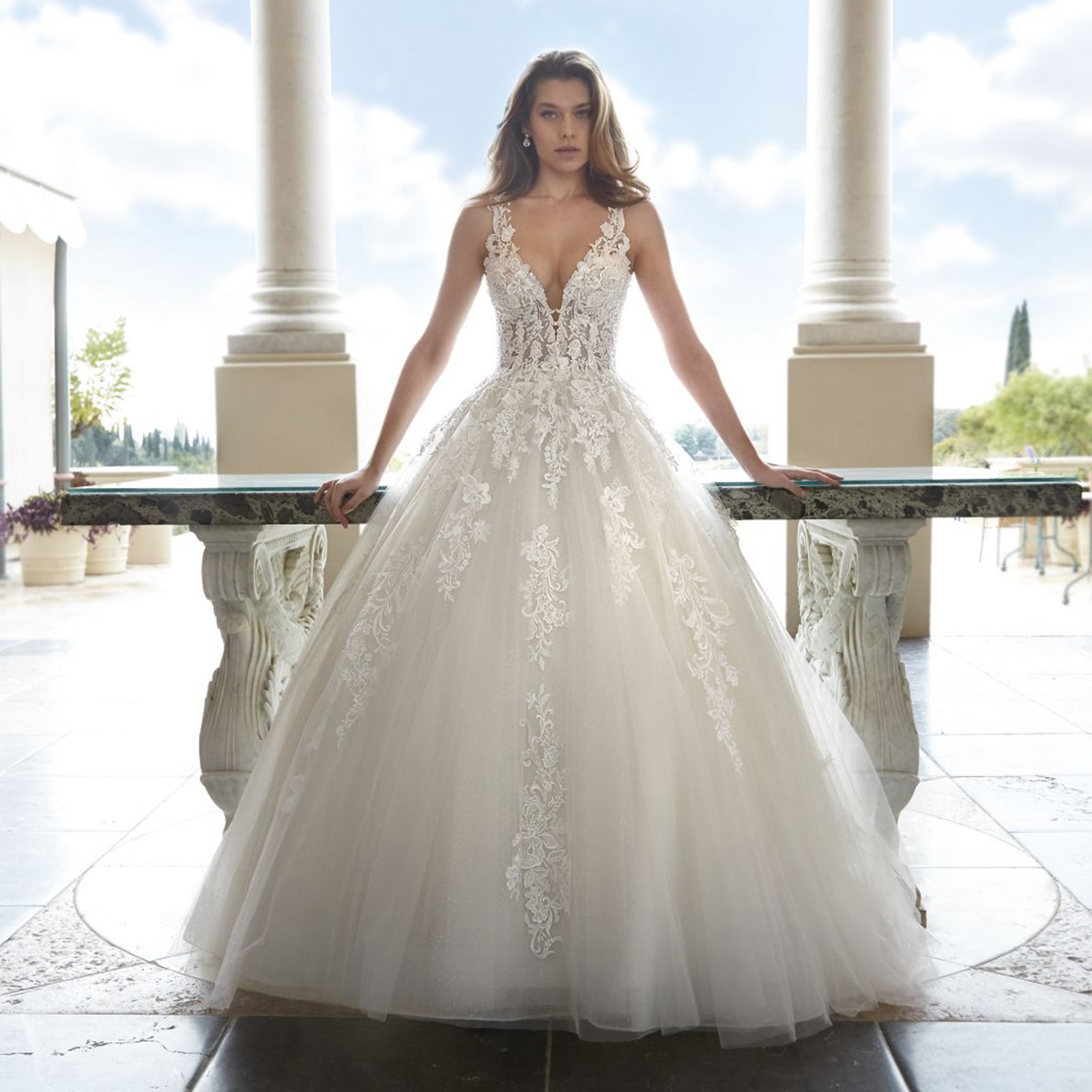 Glitter Ivory Lace Wedding Dress Wedding Dress Custom Made Tulle Skirt Straps