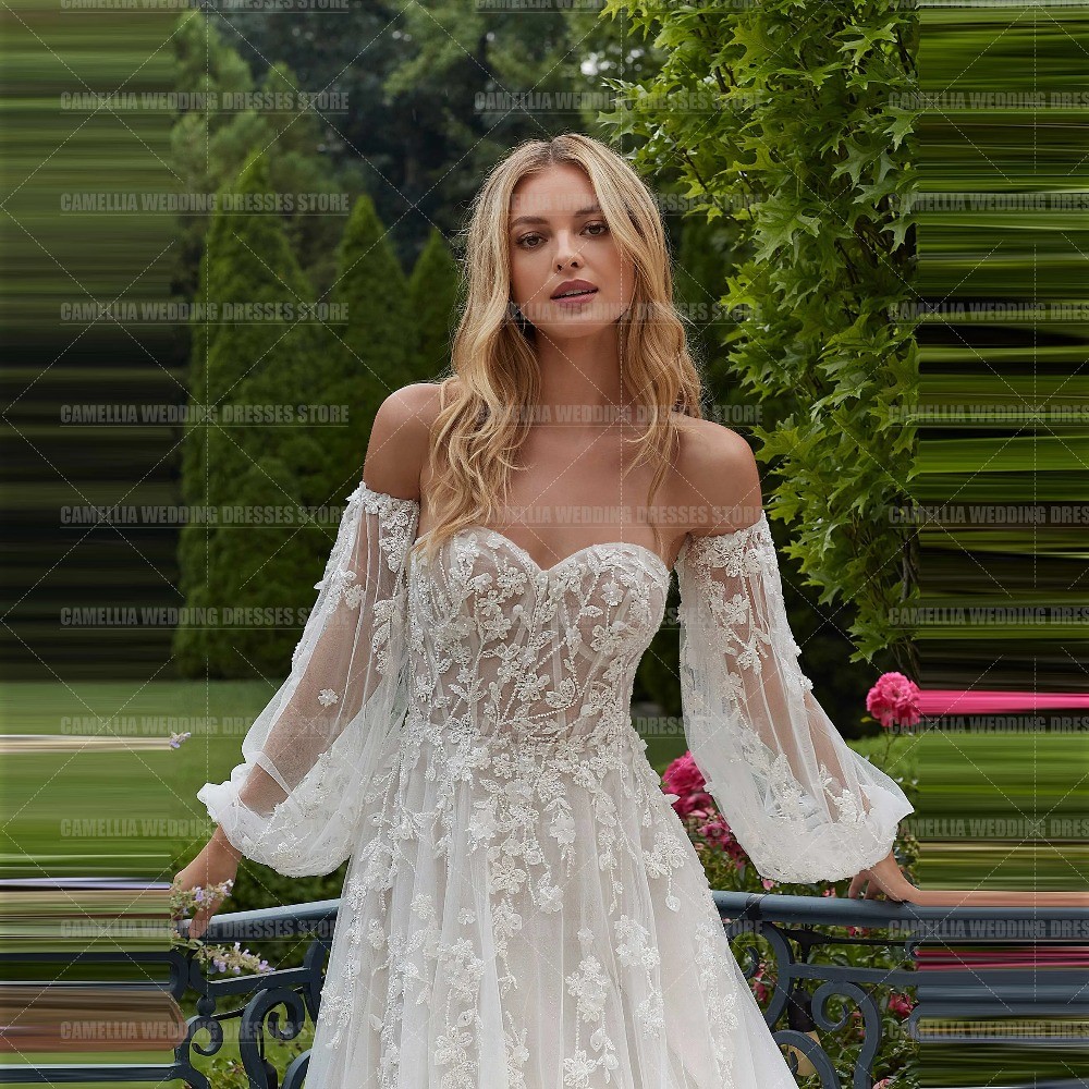 Boho A Line Wedding Dresses Sexy Appliques Off Shoulder Princess Bridal Gowns