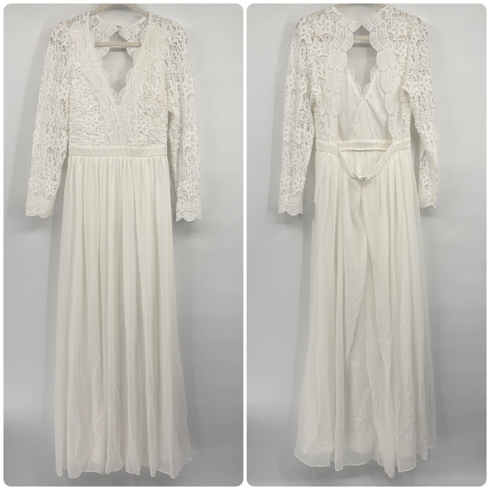 Lulus Womens Awaken My Love White Lace Romantic Boho Wedding Bridal Maxi Dress L
