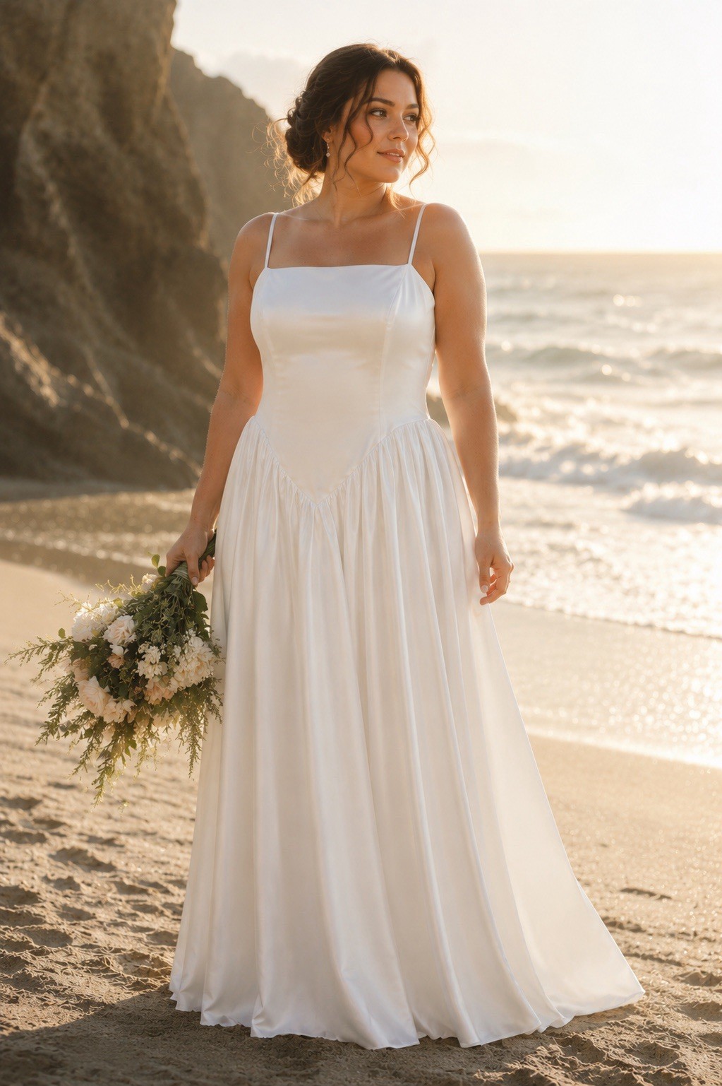 Lulus Bria Wedding Dress Sz XL White Satin Basque Waist Maxi Bridal Fairytale